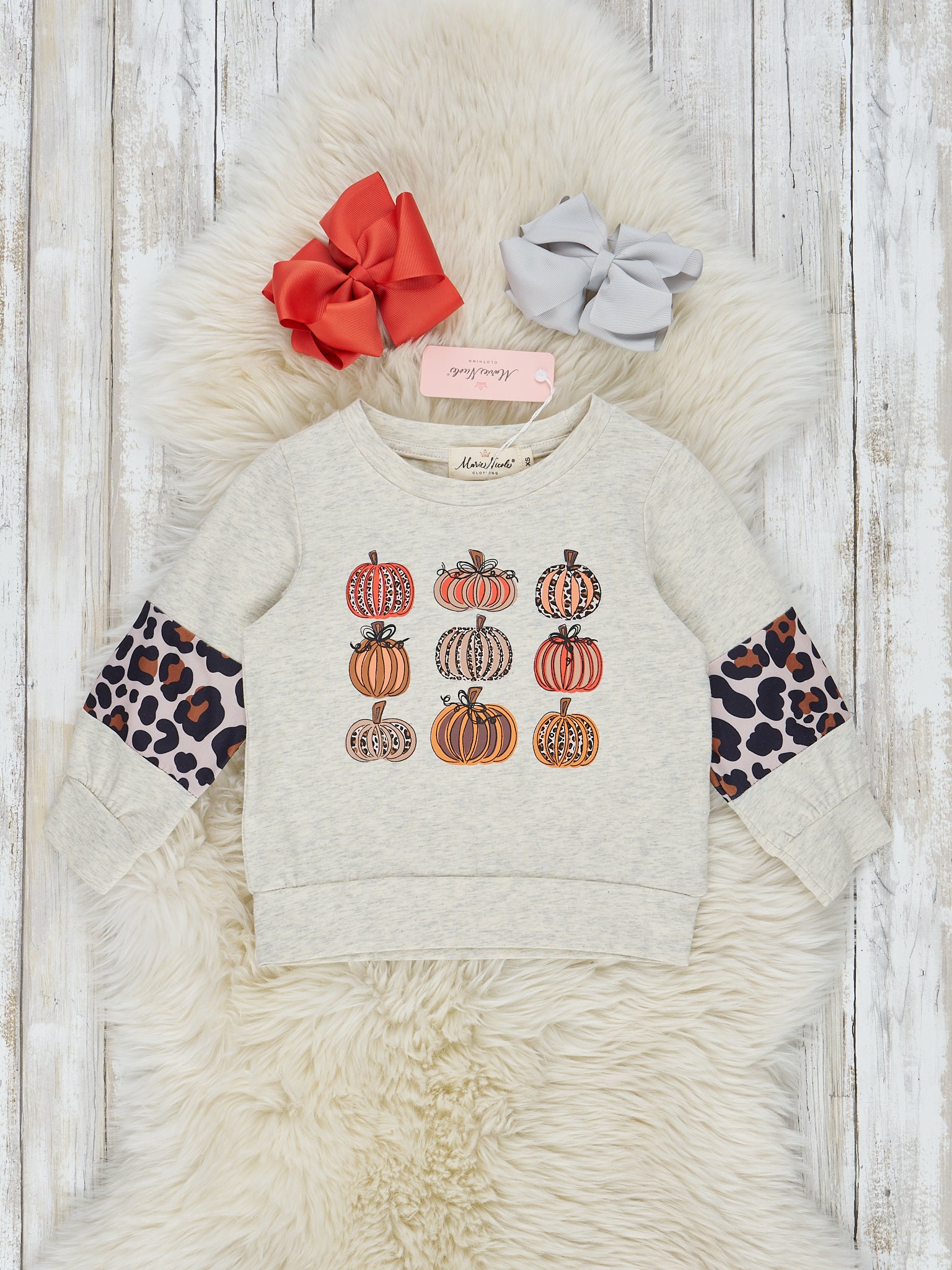 Leopard Pumpkins Heather Color Block Top - Marie Nicole Clothing
