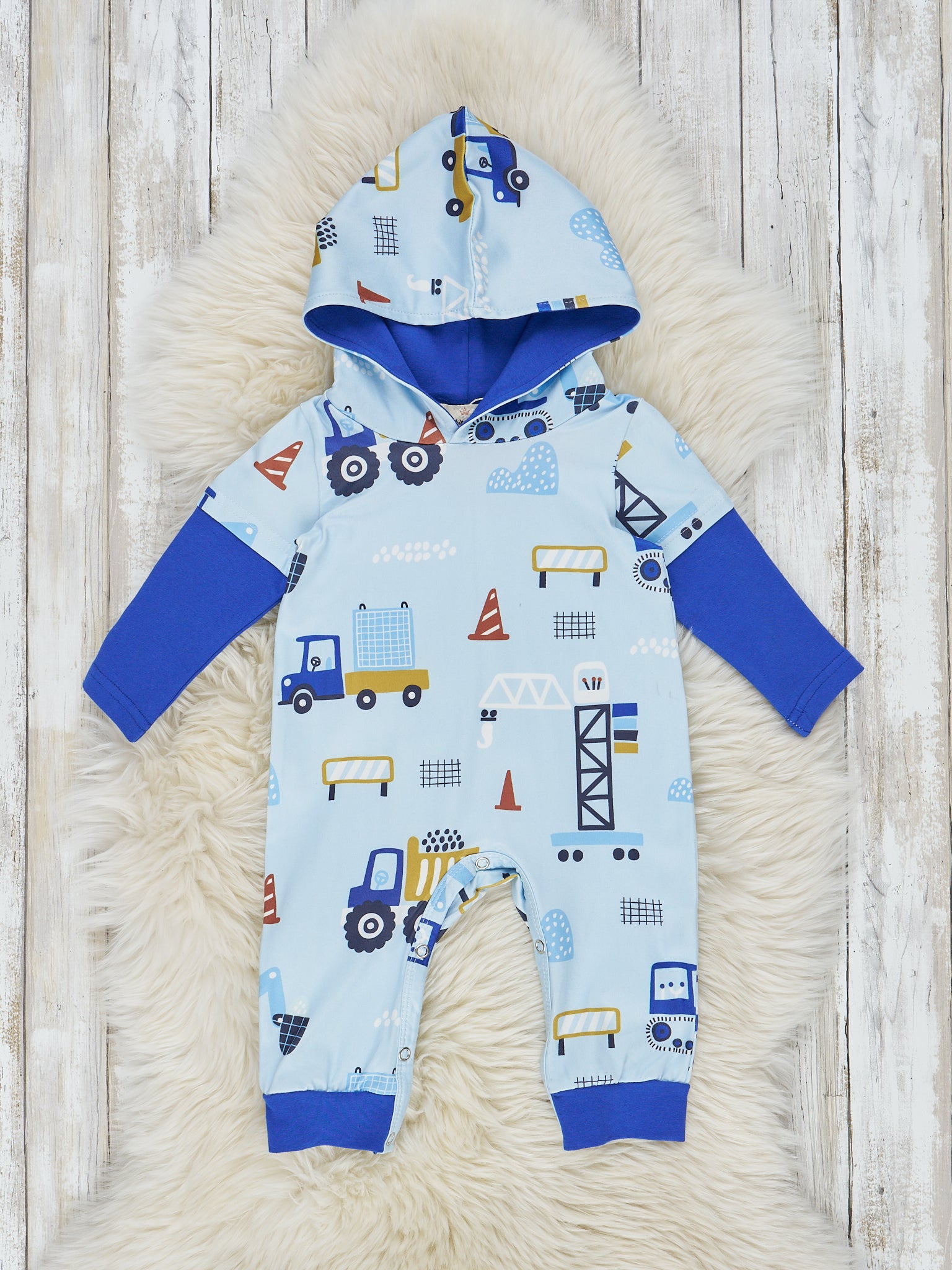 Navy Construction Site Hooded Romper - Marie Nicole Clothing