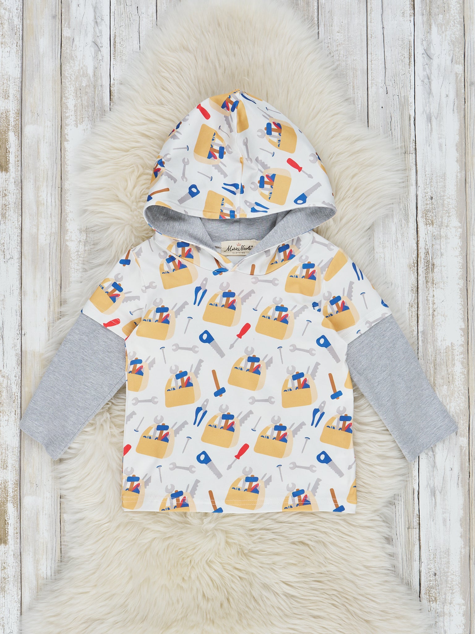 Grey & Yellow Toolbox Hooded Shirt - Marie Nicole Clothing