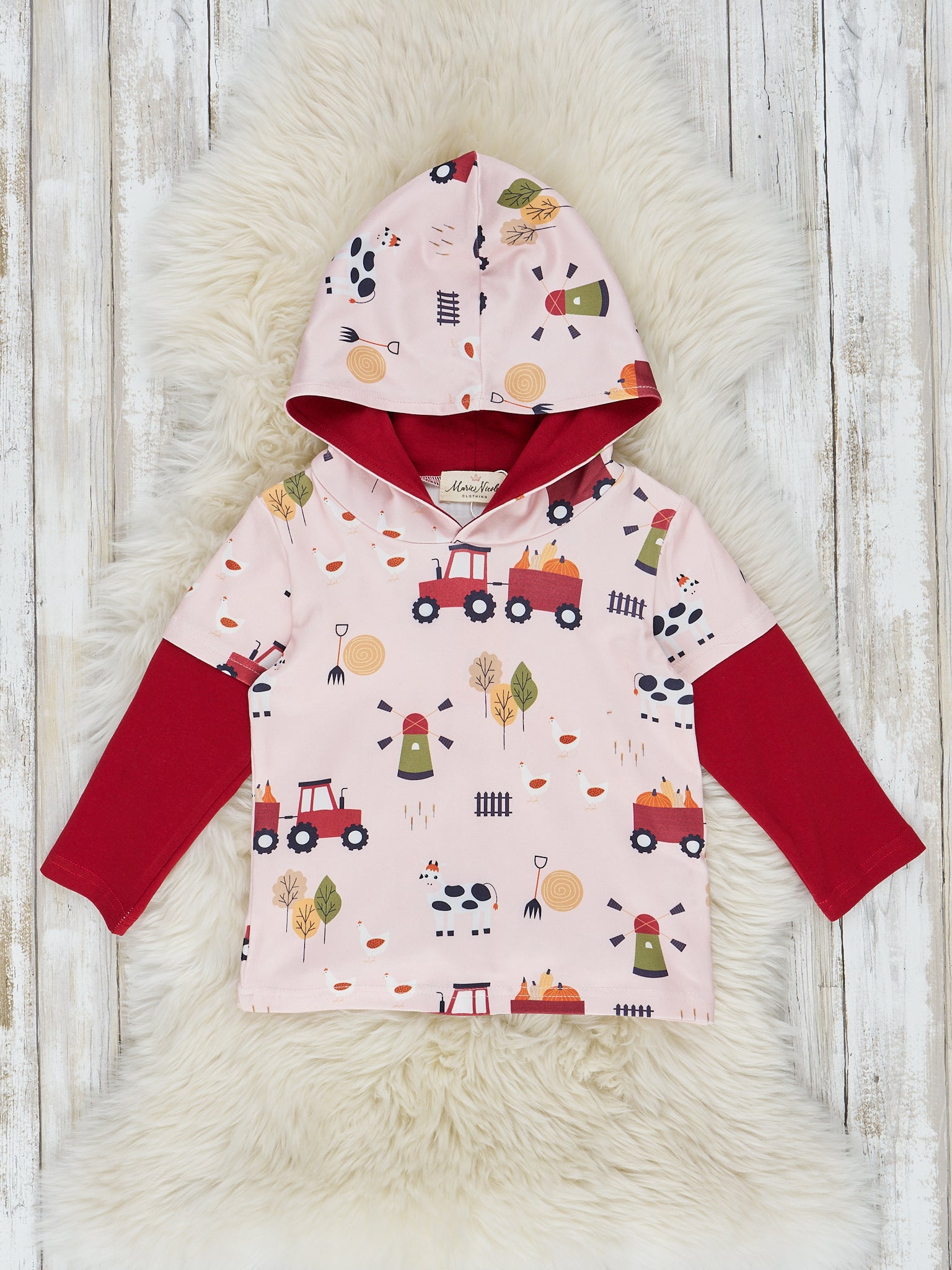 Yellow & Red Pumpkin Tractor Hooded Top - Marie Nicole Clothing