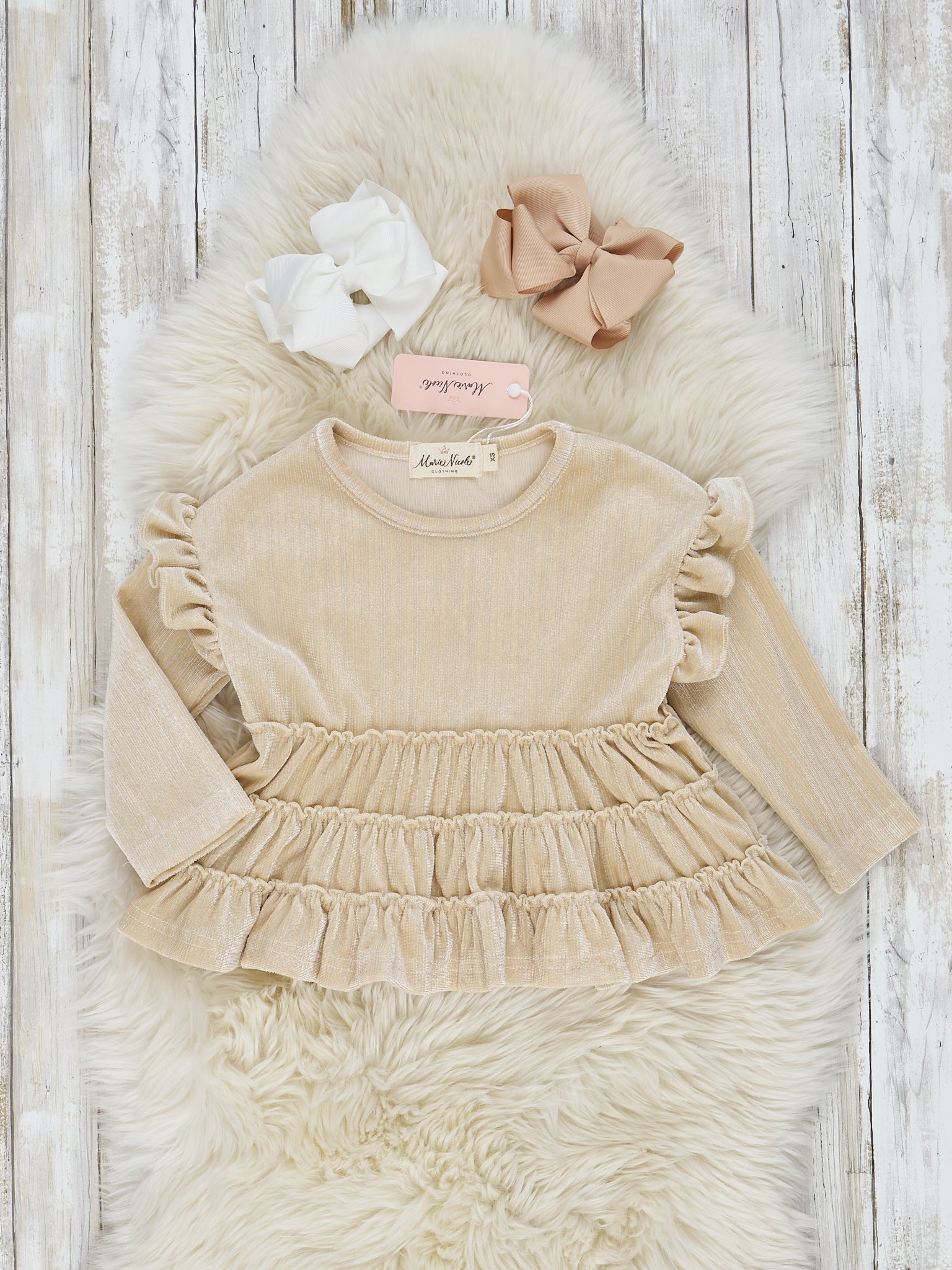 Mom & Me Cream Velvet Ruffle Shirt - Marie Nicole Clothing
