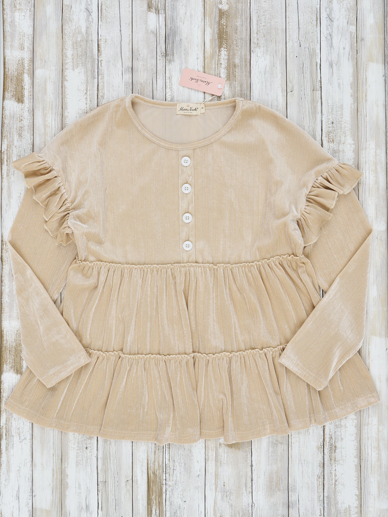 Mom & Me Cream Velvet Ruffle Shirt - Marie Nicole Clothing