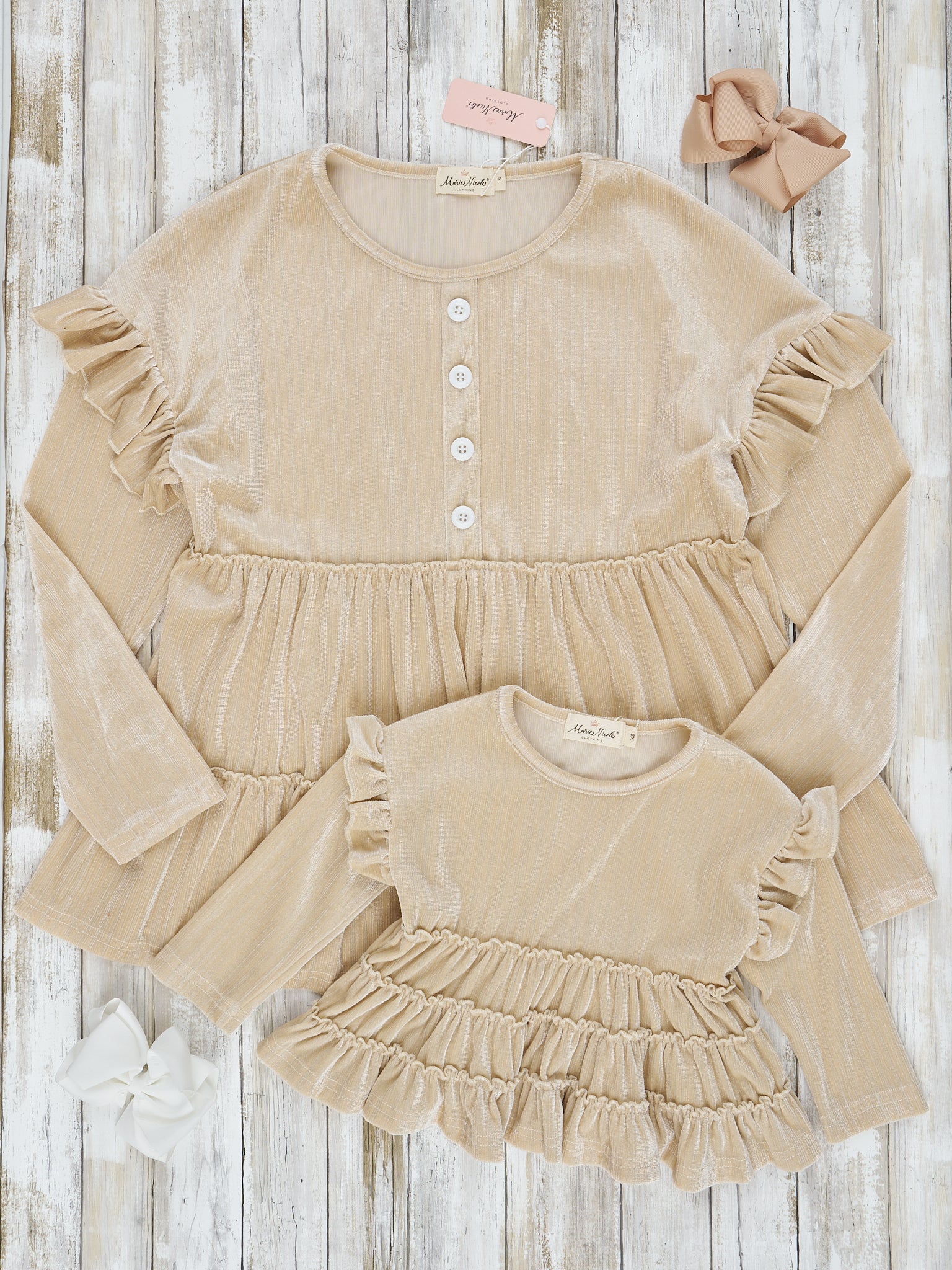 Mom & Me Cream Velvet Ruffle Shirt - Marie Nicole Clothing
