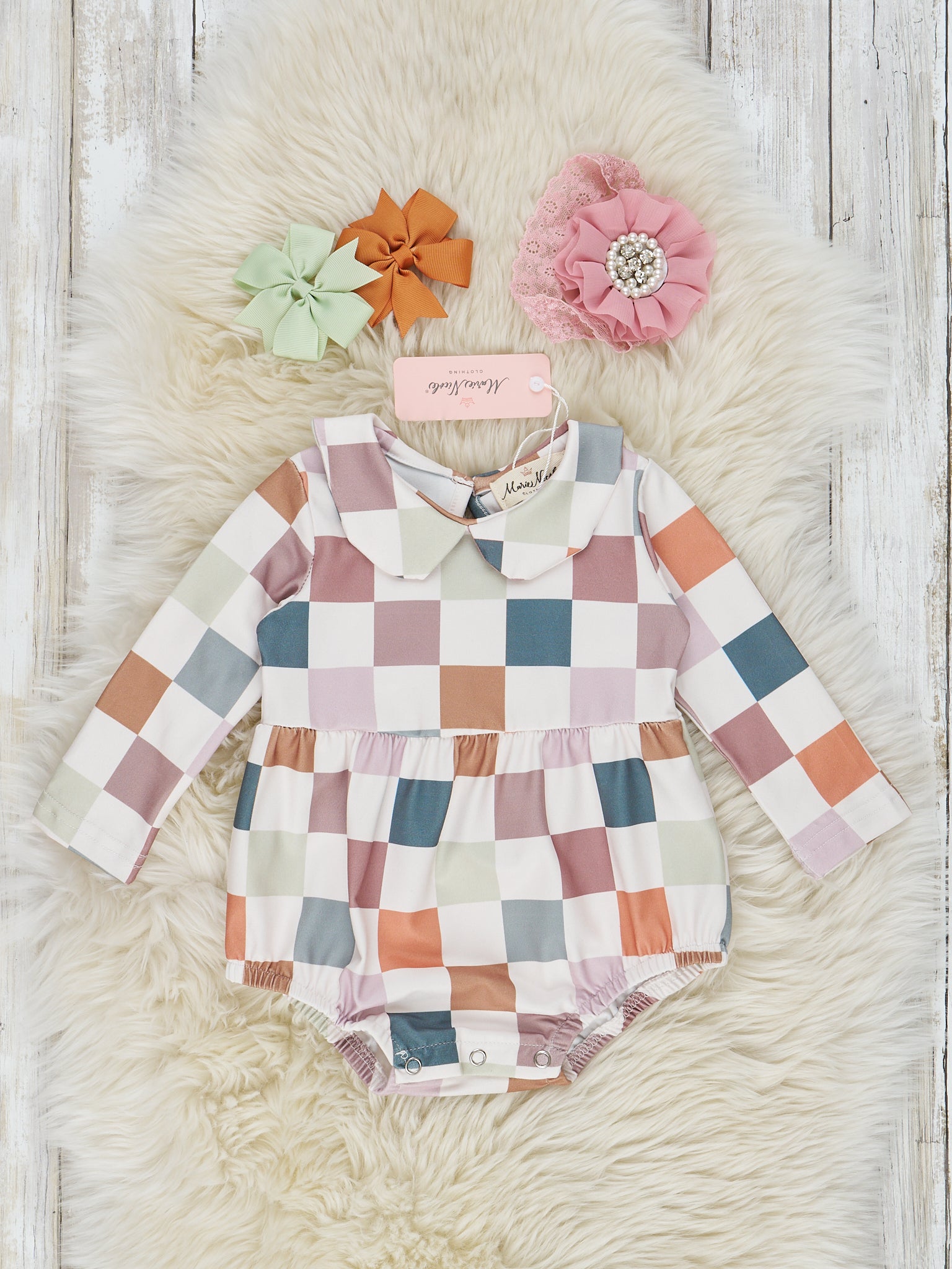 Green Retro Squares Romper - Marie Nicole Clothing
