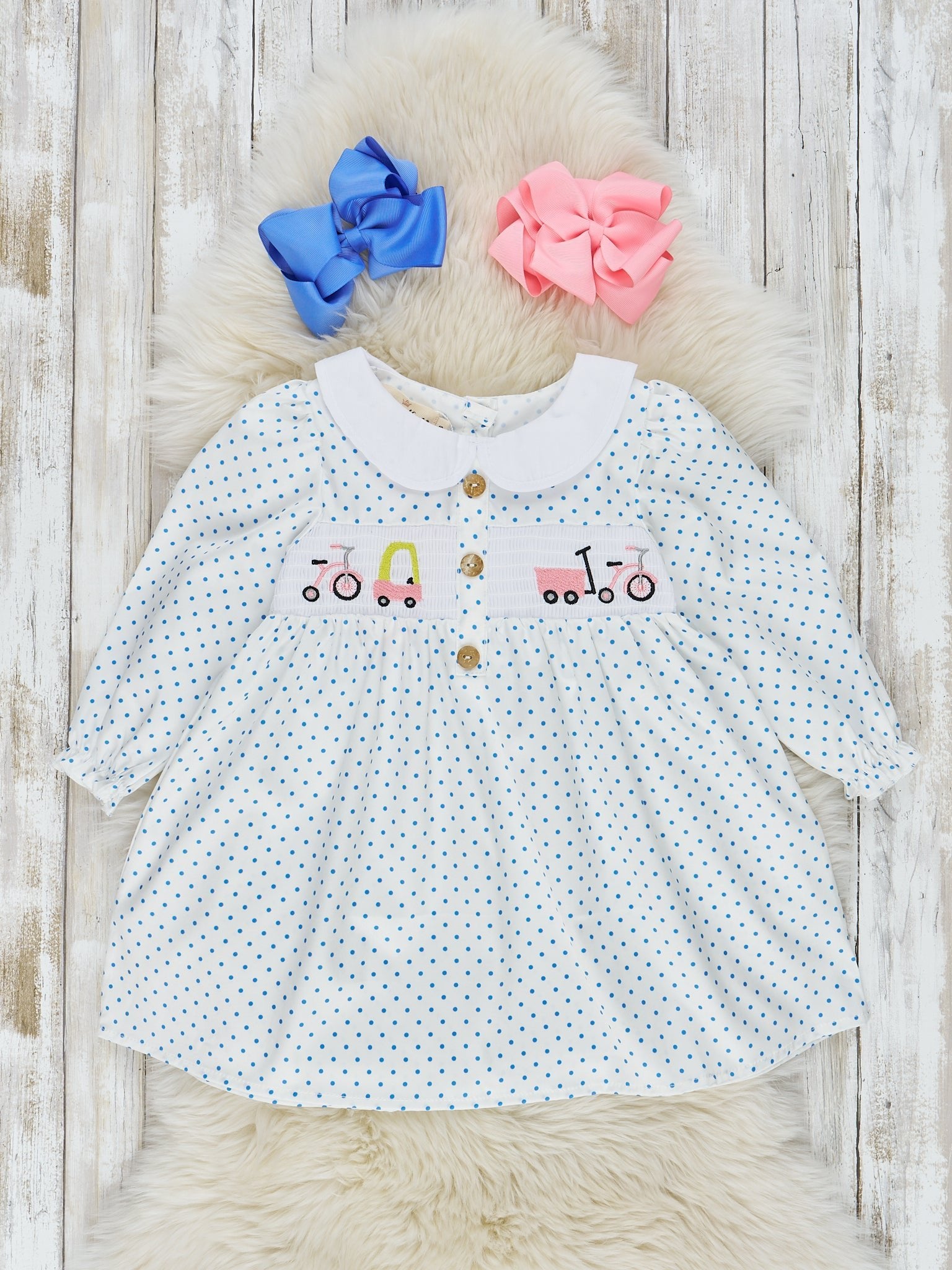 Pink & Blue Dot Smocked Classic Toys Dress - Marie Nicole Clothing