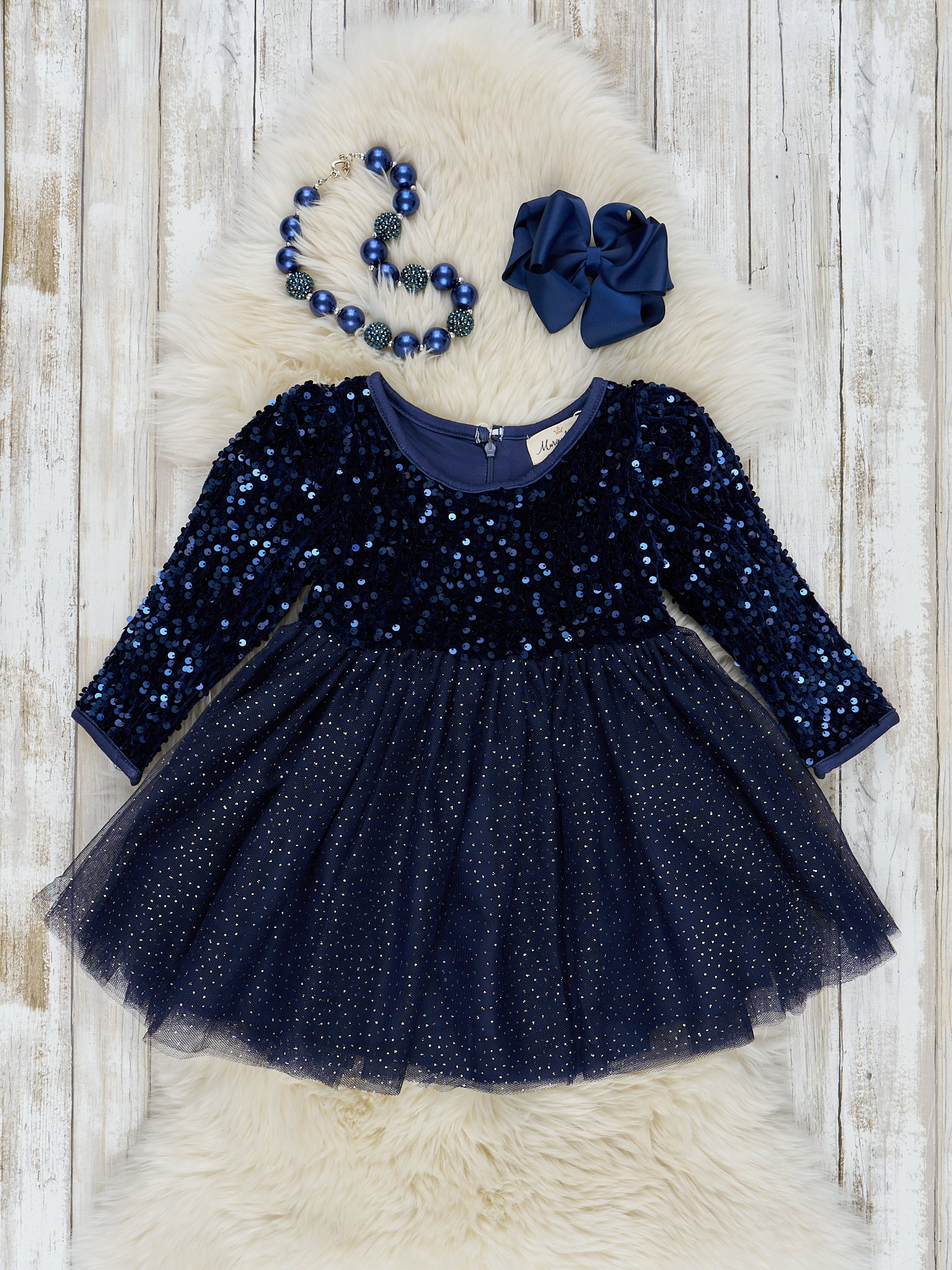 Sparkle Party Long Sleeve Tulle Dress - Marie Nicole Clothing