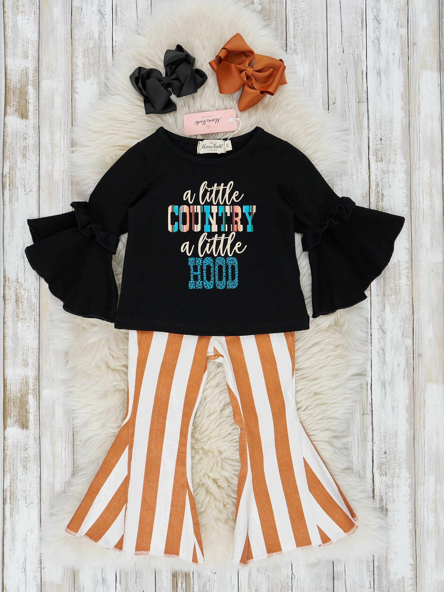 Caramel & White "A Little Country A Little Hood" Bell Bottom Outfit - Marie Nicole Clothing