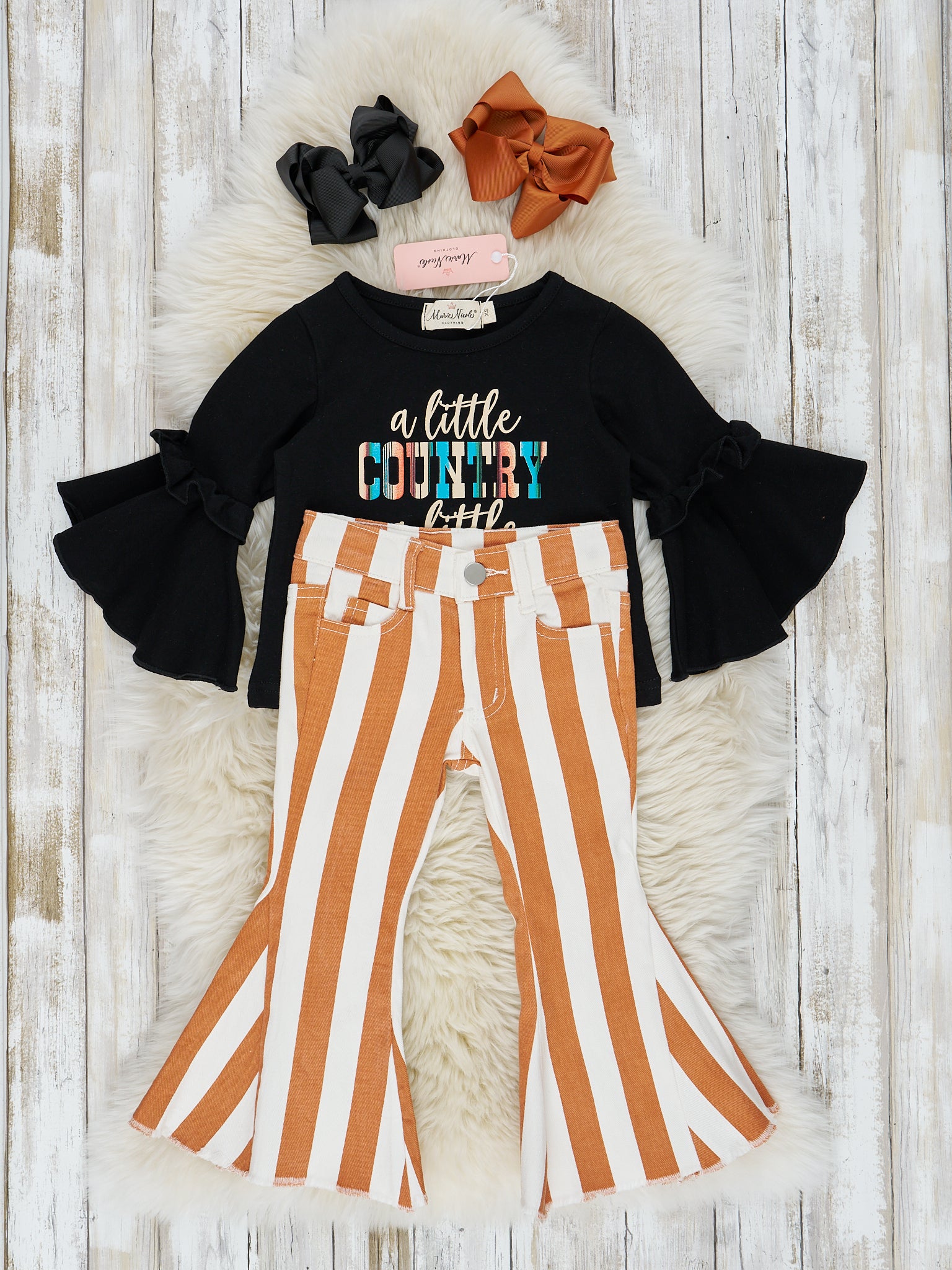 Caramel & White "A Little Country A Little Hood" Bell Bottom Outfit - Marie Nicole Clothing