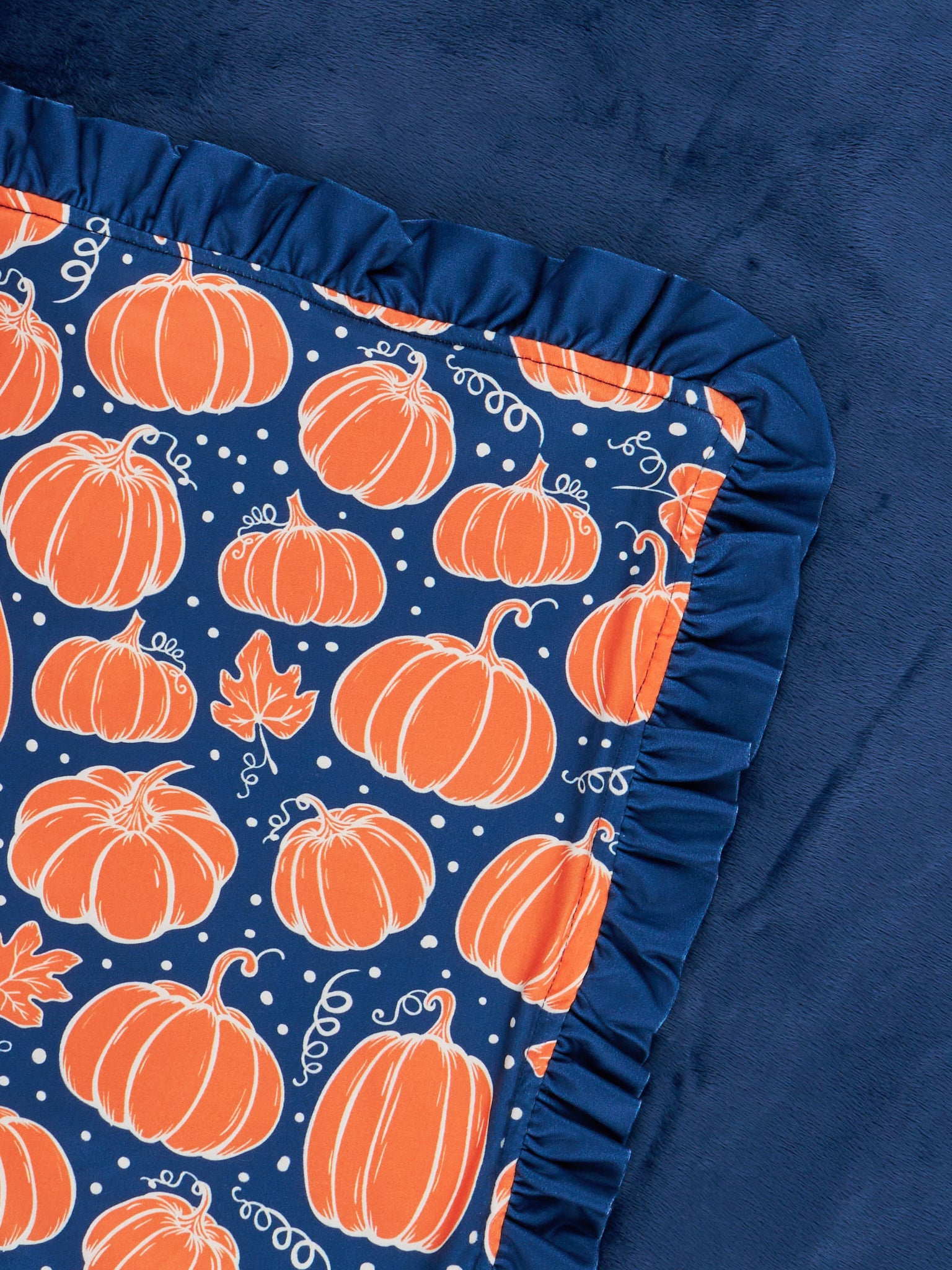 Navy Blue Gourds Ruffle Minky Blanket - Marie Nicole Clothing