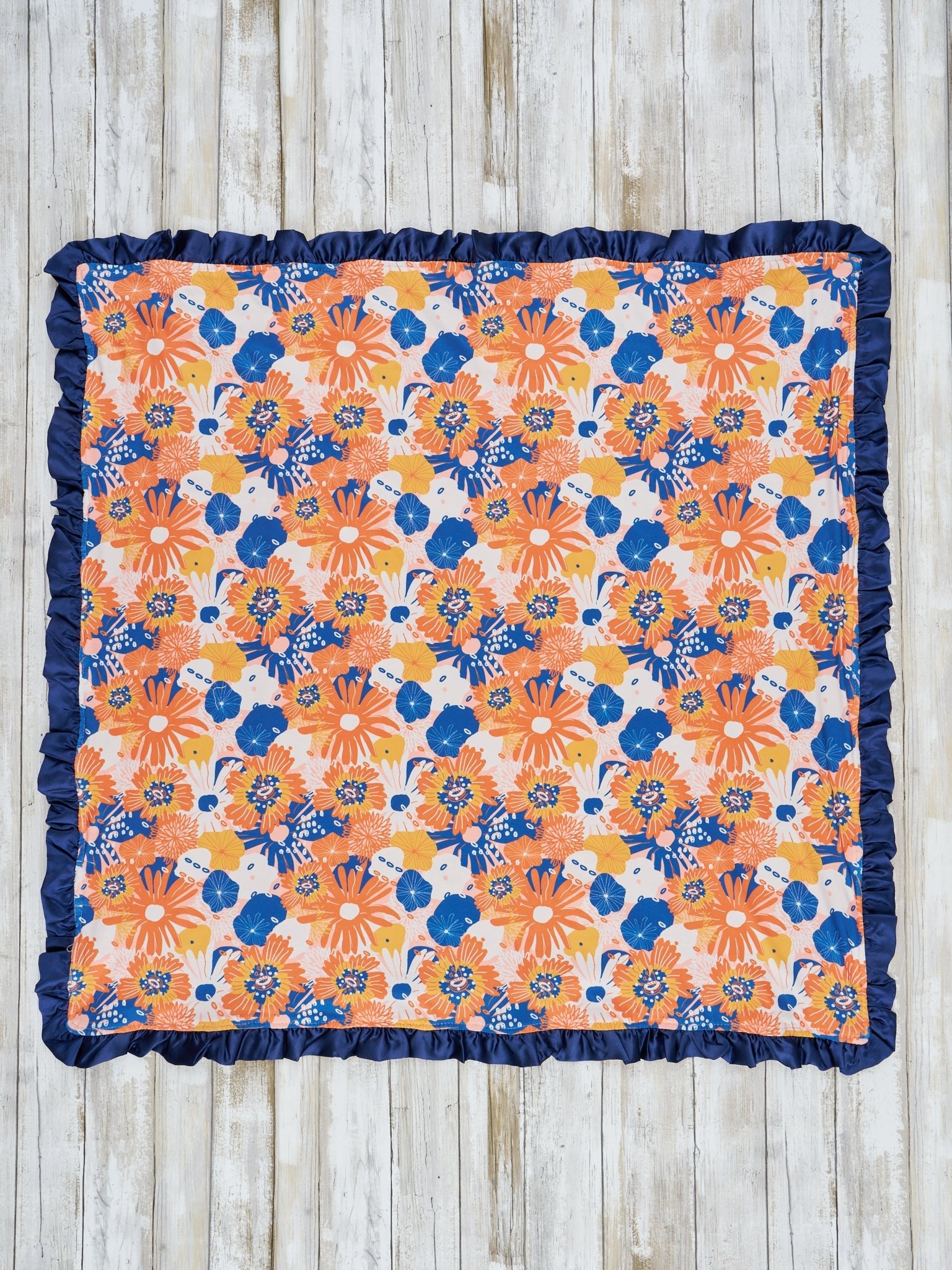 Navy & Orange Wildflowers Ruffle Minky Blanket - Marie Nicole Clothing