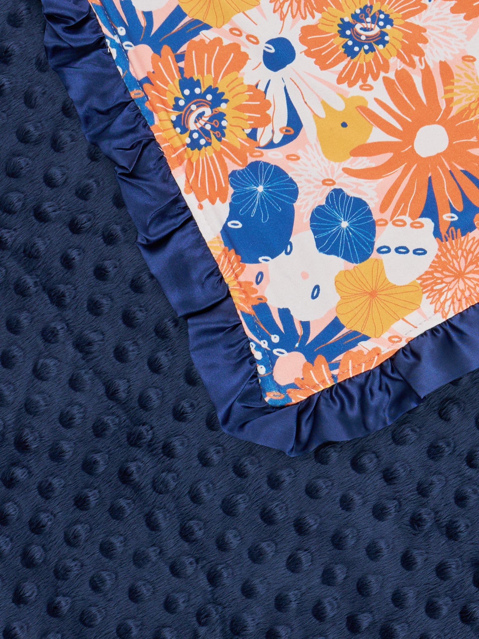 Navy & Orange Wildflowers Ruffle Minky Blanket - Marie Nicole Clothing
