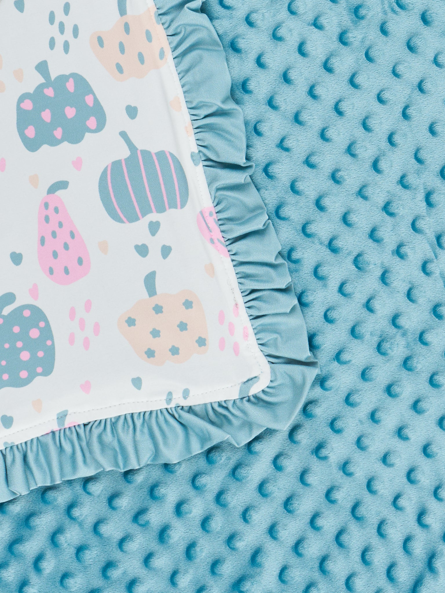 Dusty Blue & Pink Pattern Pumpkin Ruffle Minky Blanket - Marie Nicole Clothing