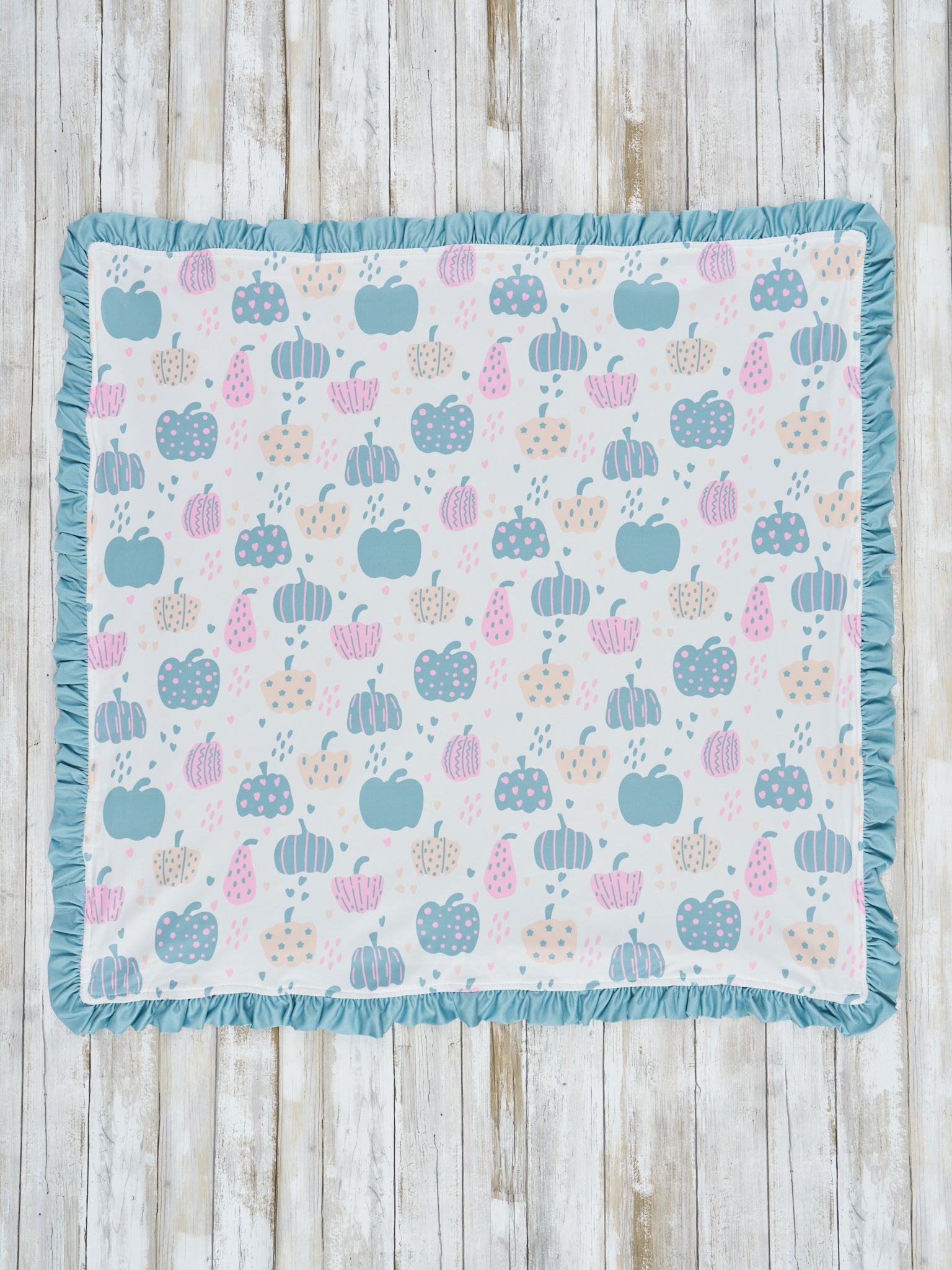 Dusty Blue & Pink Pattern Pumpkin Ruffle Minky Blanket - Marie Nicole Clothing