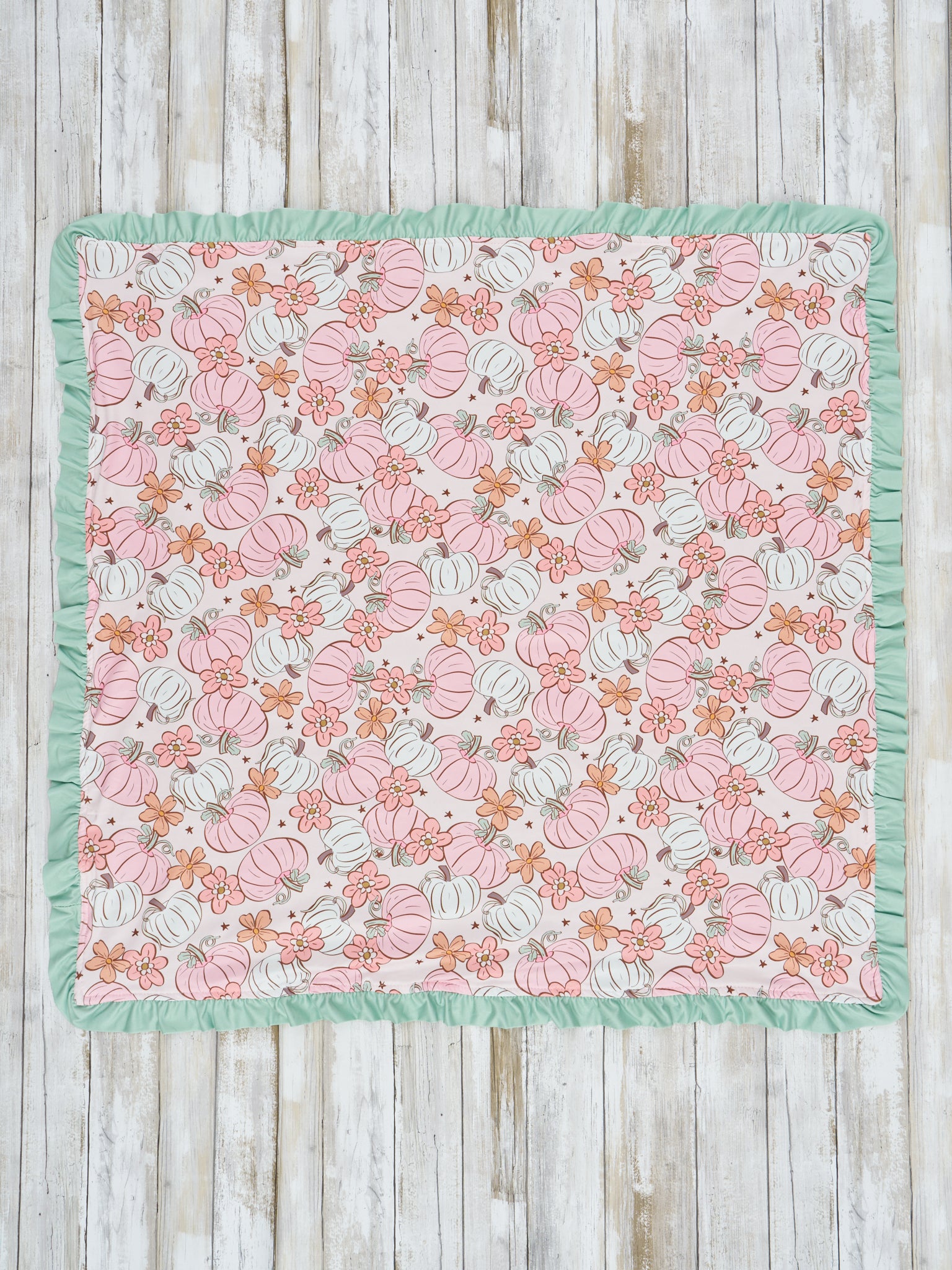 Pink & Green Doodle Pumpkin Garden Minky Blanket - Marie Nicole Clothing