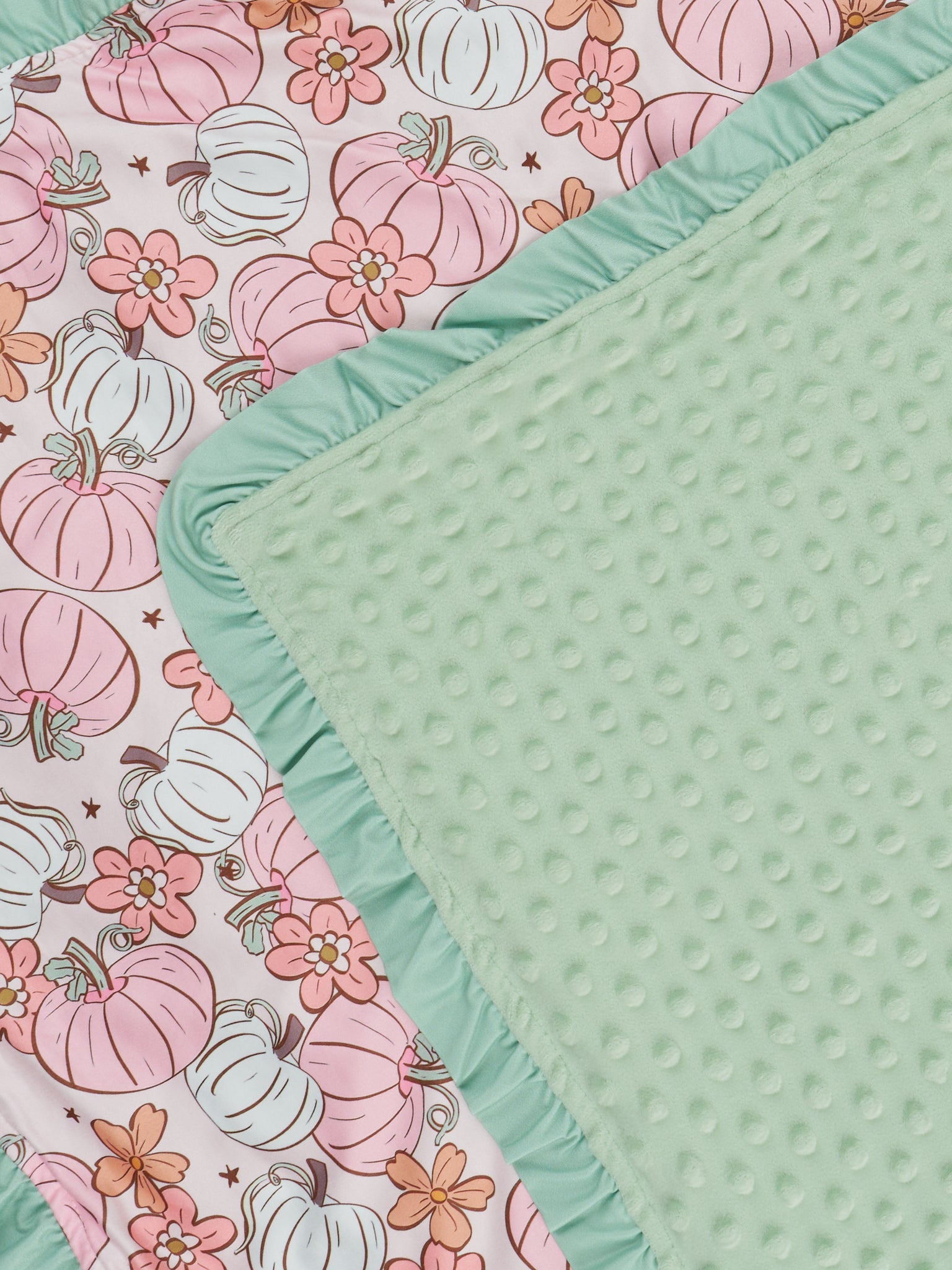 Pink & Green Doodle Pumpkin Garden Minky Blanket - Marie Nicole Clothing