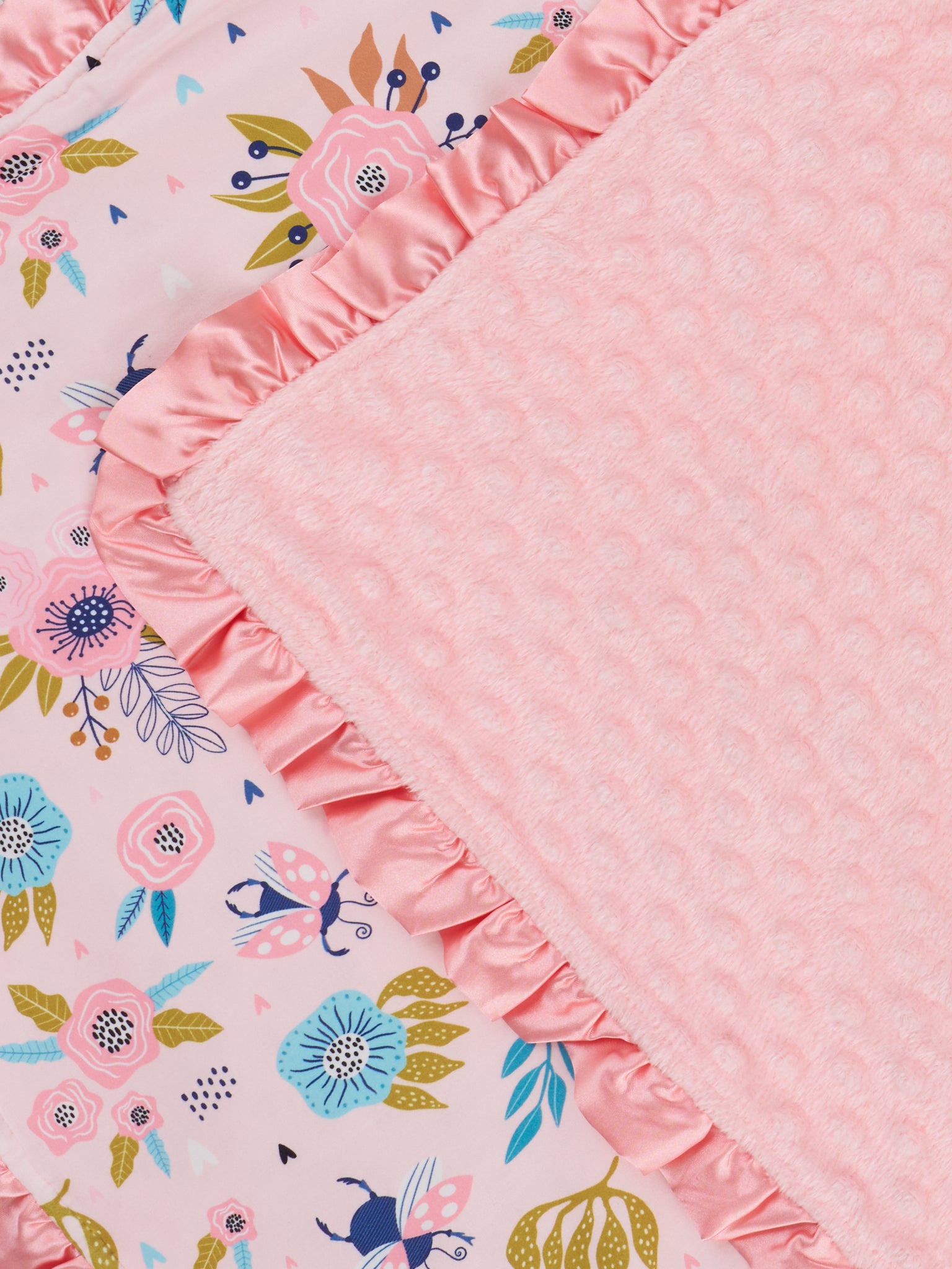 Pink Little Bug Floral Ruffle Minky Blanket - Marie Nicole Clothing