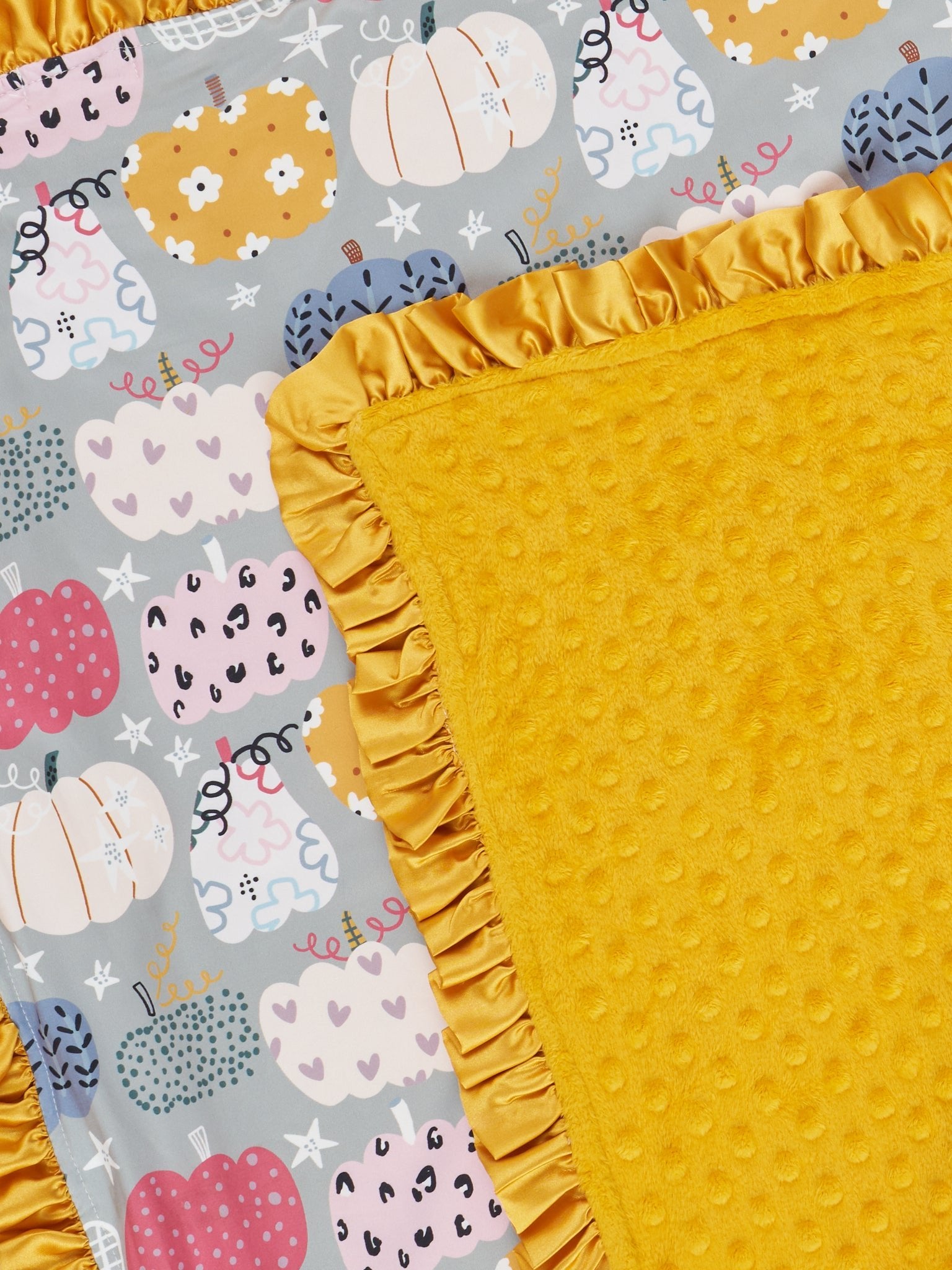 Sage Pumpkin Doodle Minky Ruffle Blanket - Marie Nicole Clothing