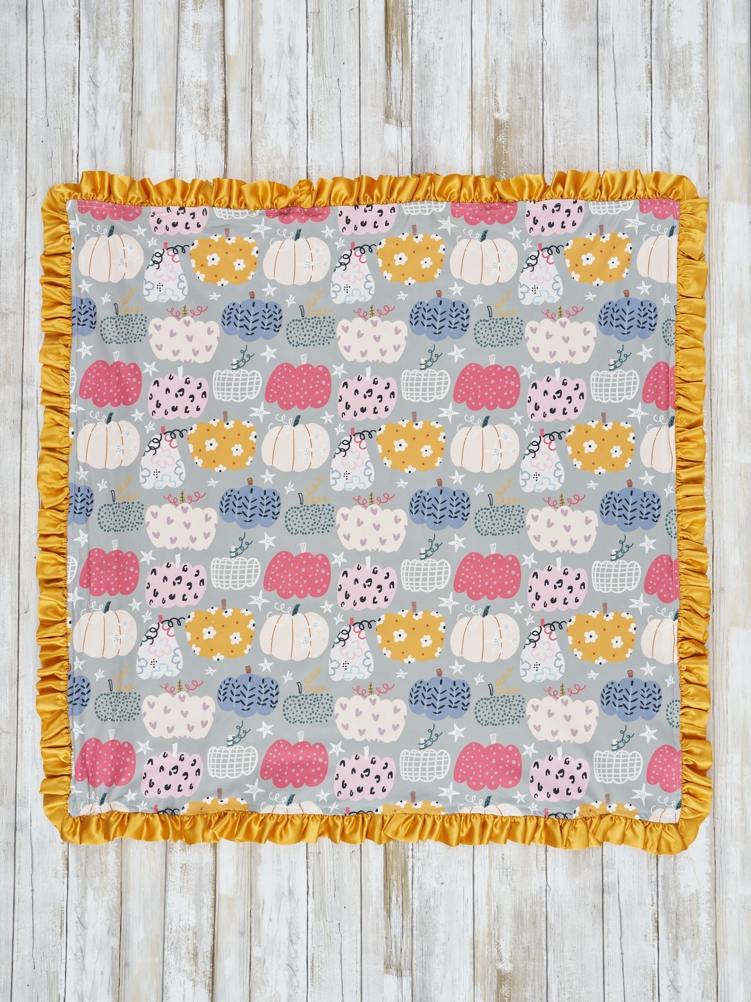 Sage Pumpkin Doodle Minky Ruffle Blanket - Marie Nicole Clothing