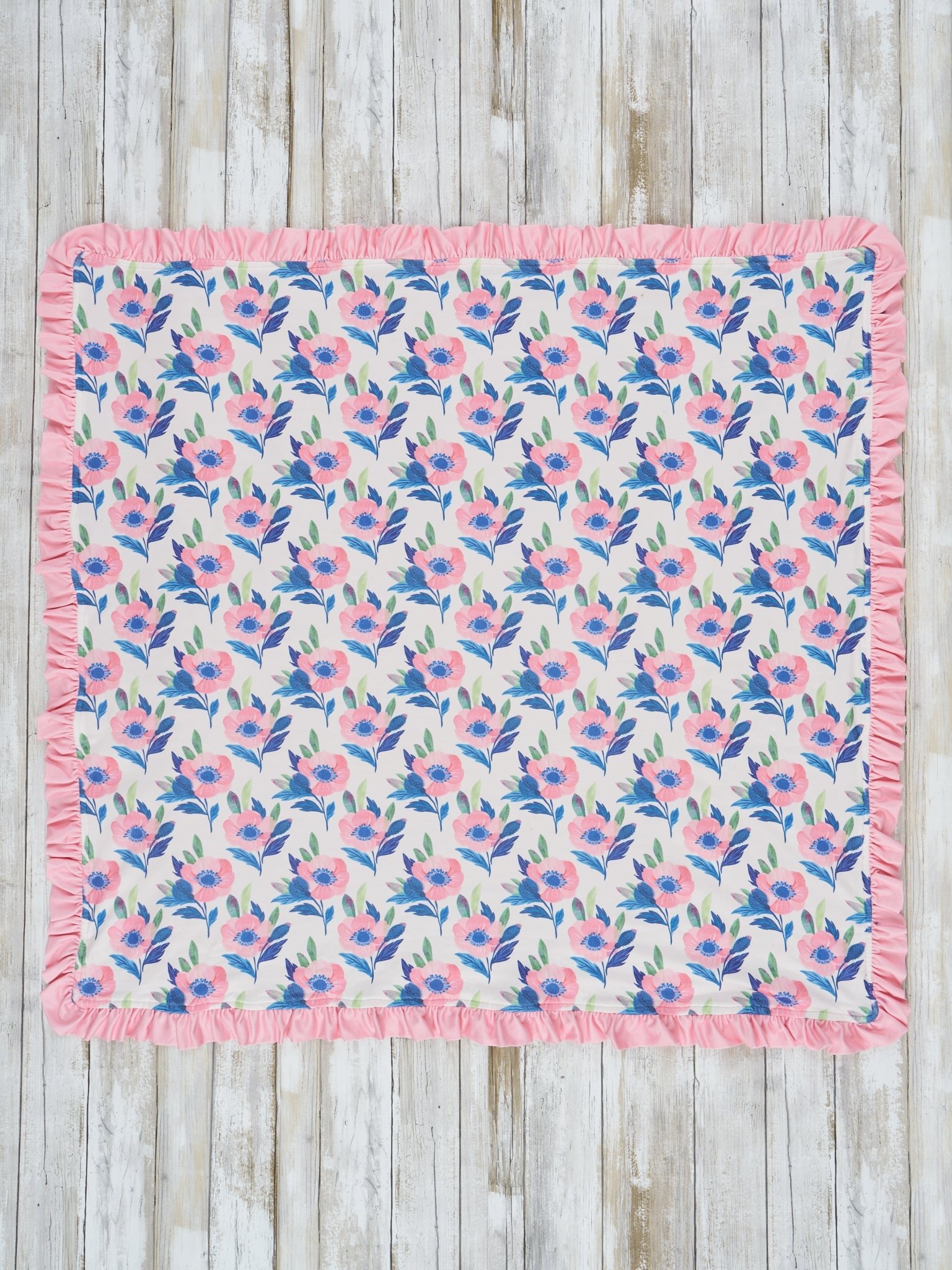 Navy & Pink Watercolor Ruffle Minky Blanket - Marie Nicole Clothing