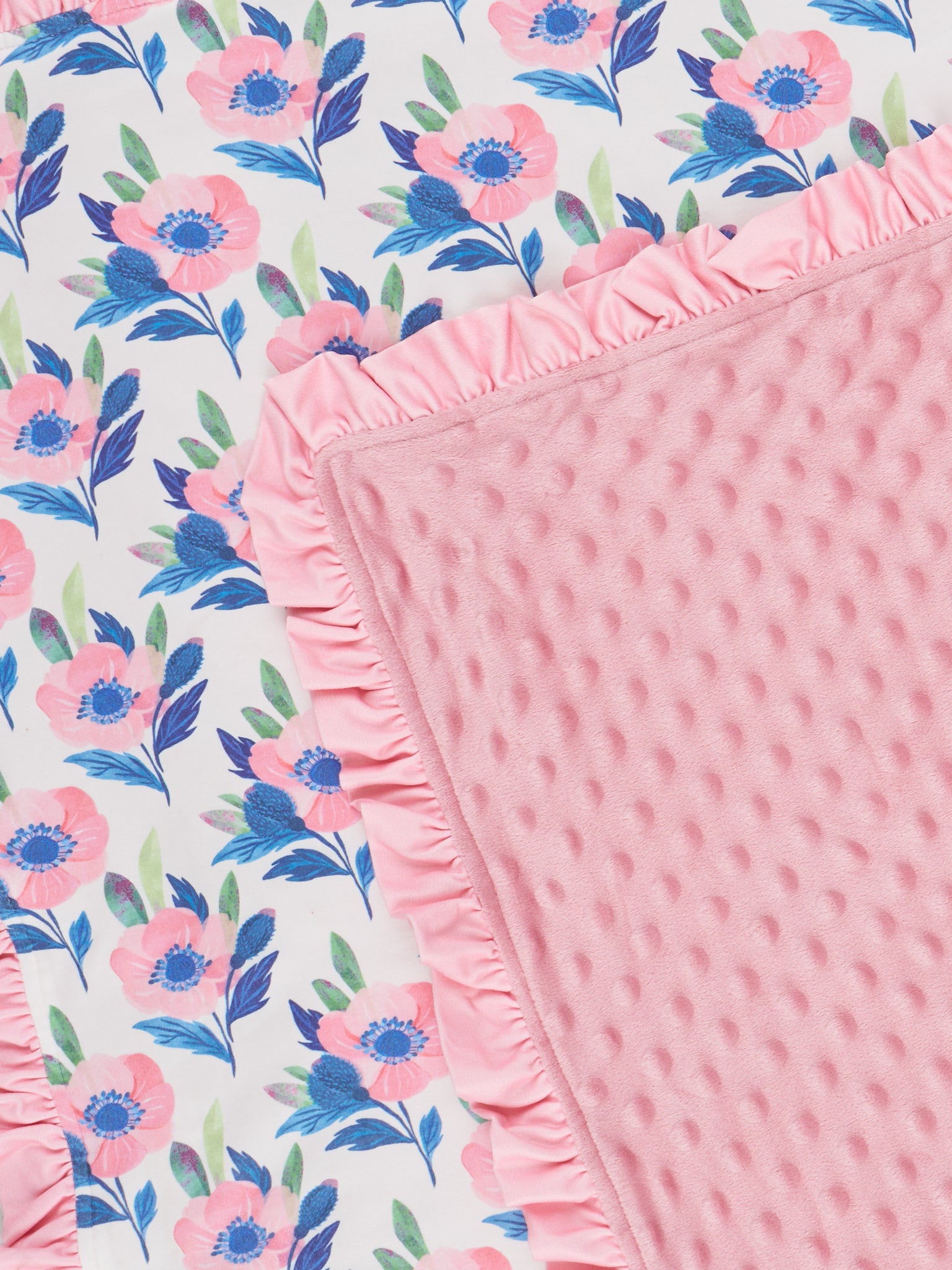 Navy & Pink Watercolor Ruffle Minky Blanket - Marie Nicole Clothing
