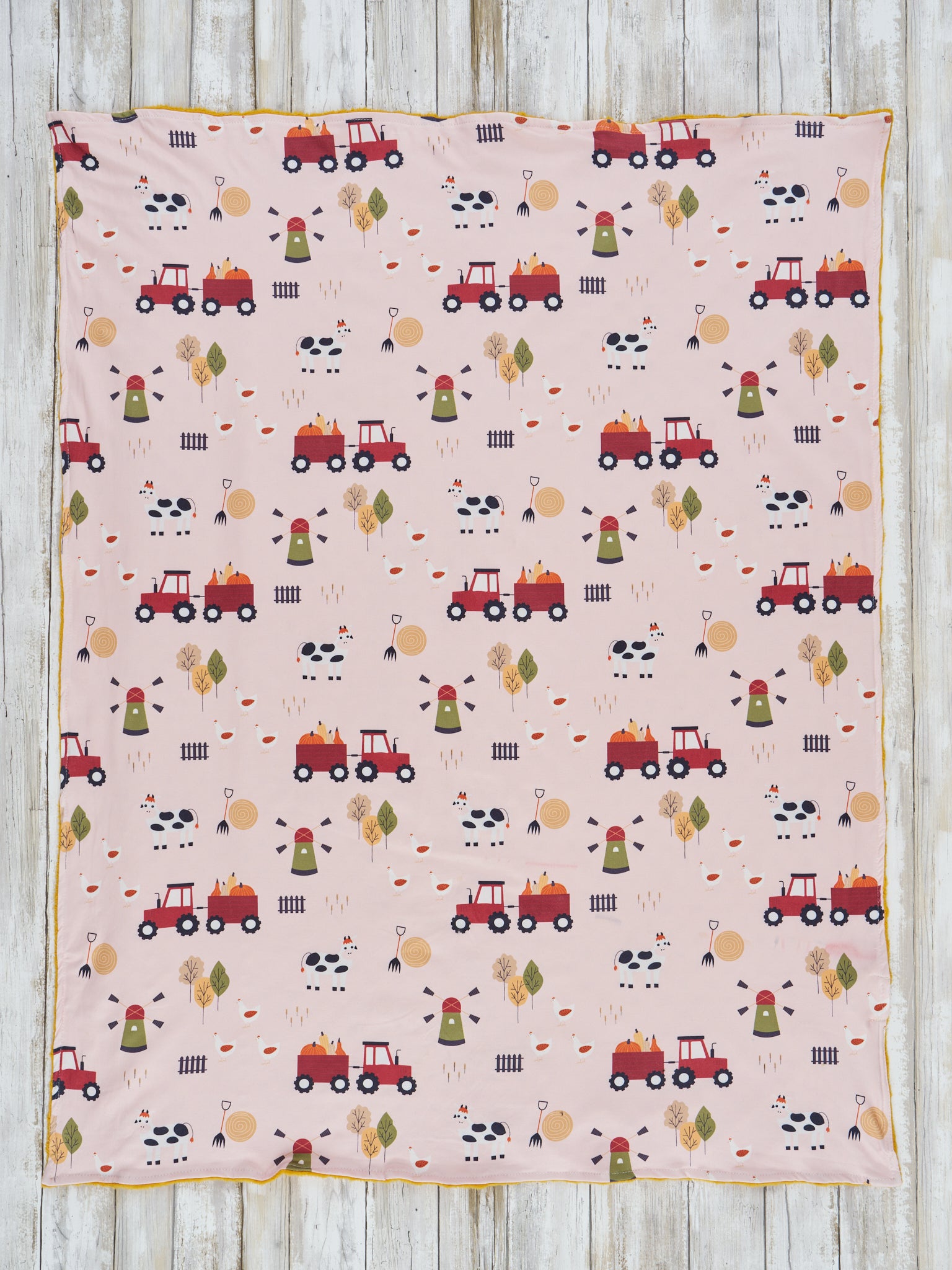 Yellow & Red Pumpkin Tractor Minky Blanket - Marie Nicole Clothing