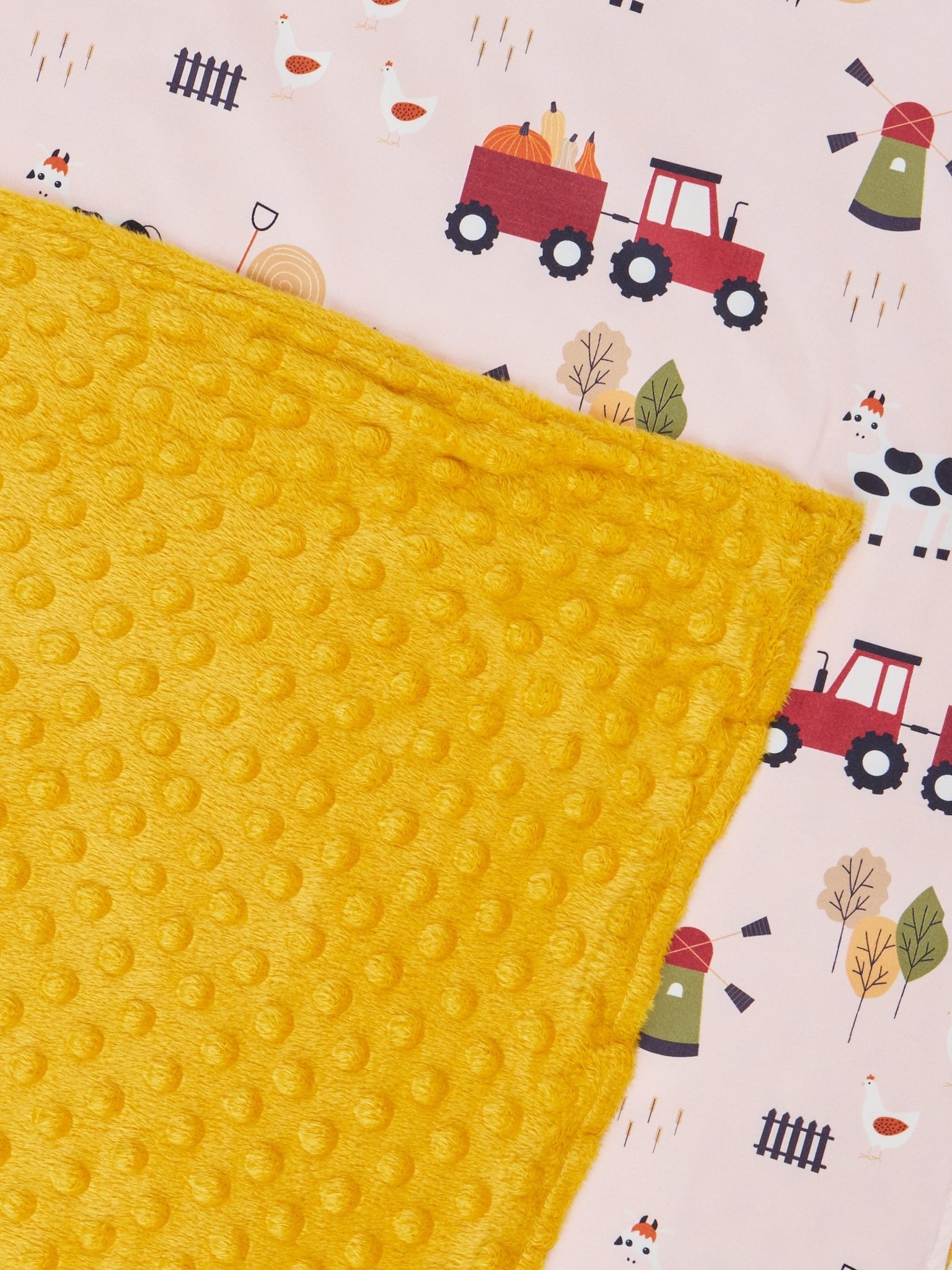 Yellow & Red Pumpkin Tractor Minky Blanket - Marie Nicole Clothing
