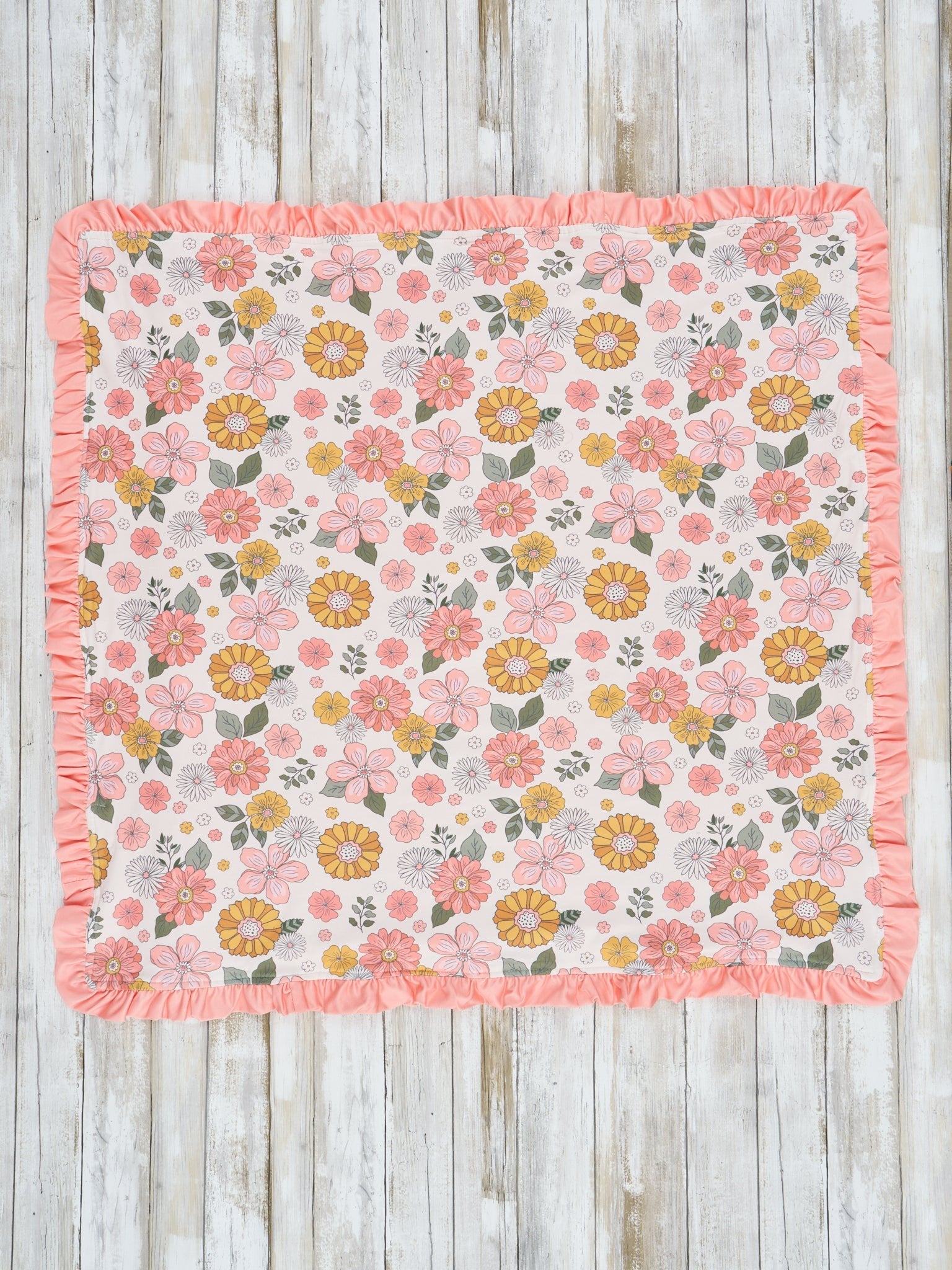 Pink Marigold Dreams Ruffle Minky Blanket - Marie Nicole Clothing