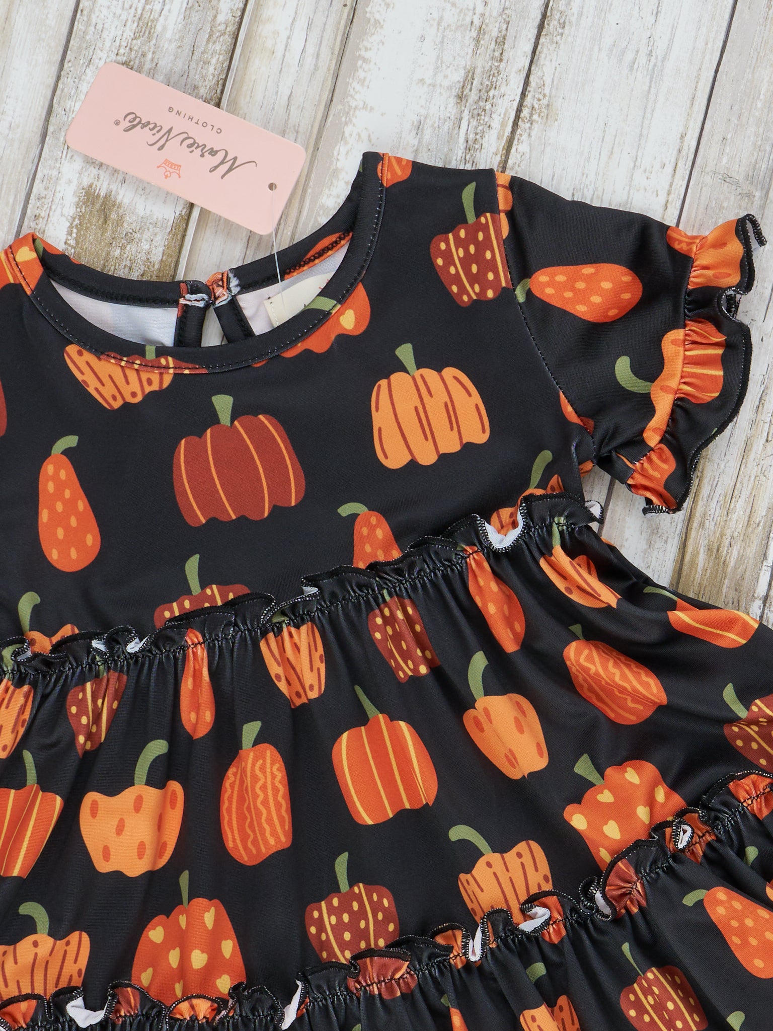 Black & Orange Pumpkin Patch Tiered Ruffle Dress - Marie Nicole Clothing