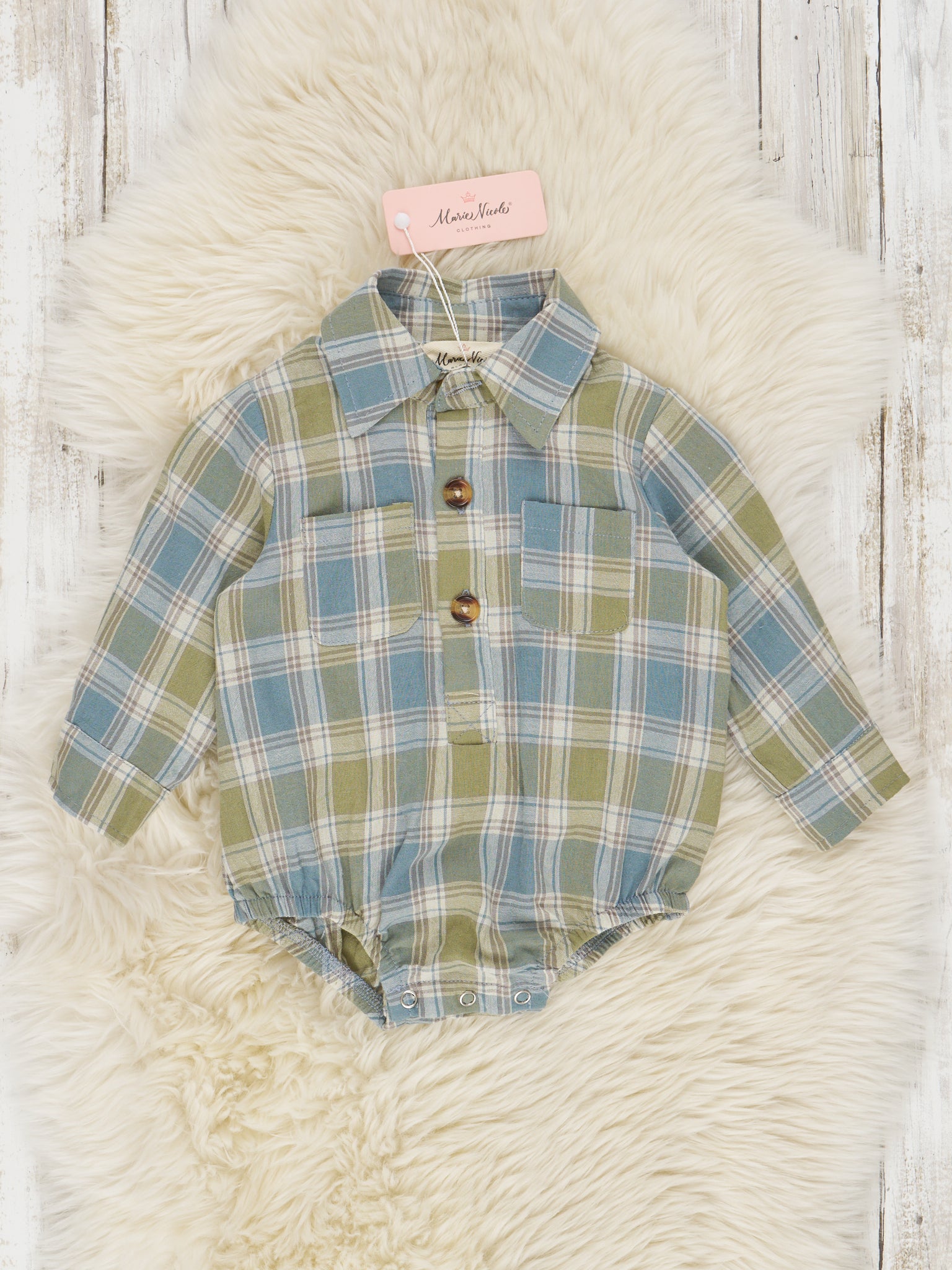 Autumn Plaid Button Up Romper - Marie Nicole Clothing