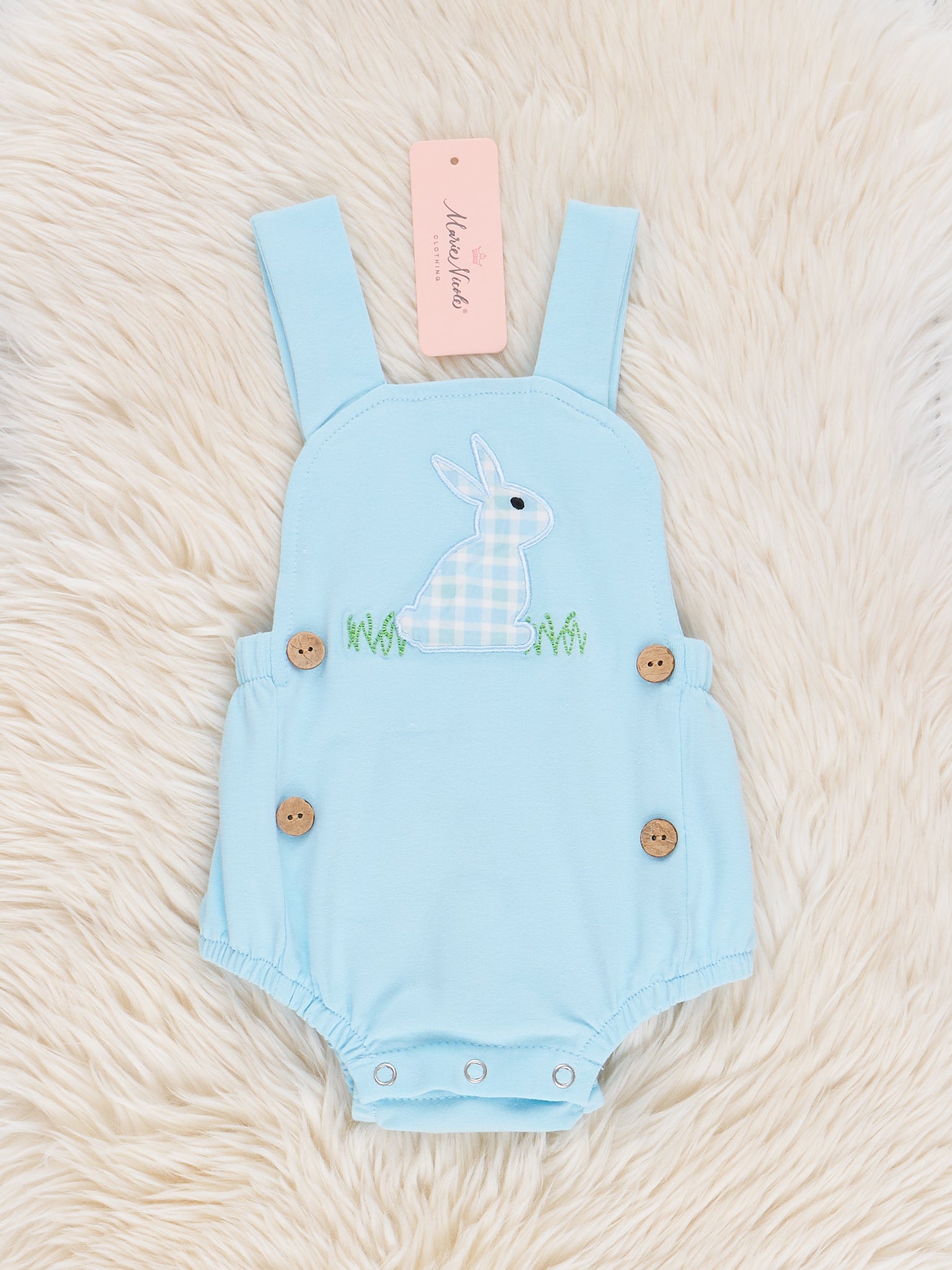 Plaid Embroidered Bunny Bubble Romper - Marie Nicole Clothing