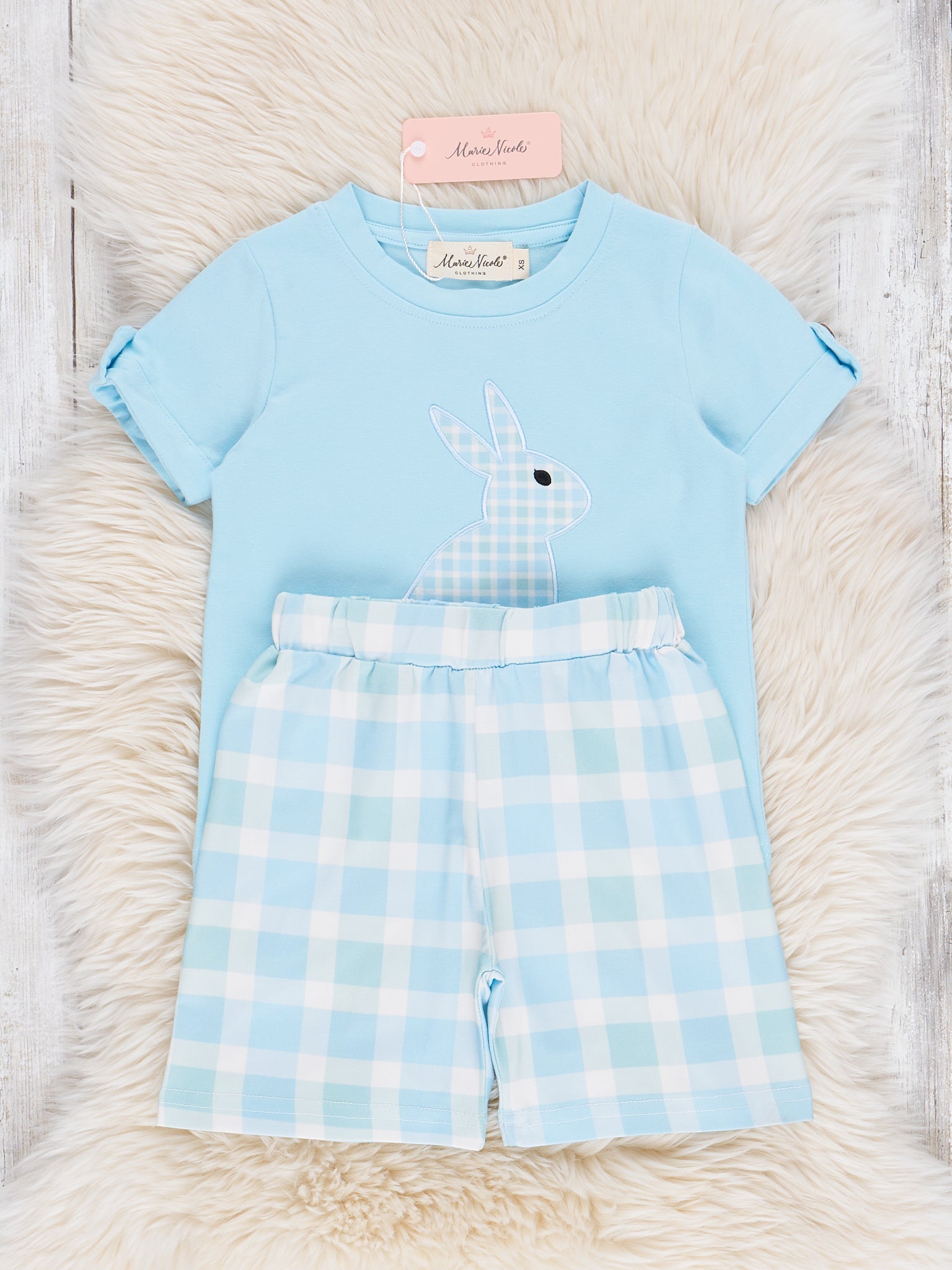 Plaid Embroidered Bunny Outfit - Marie Nicole Clothing