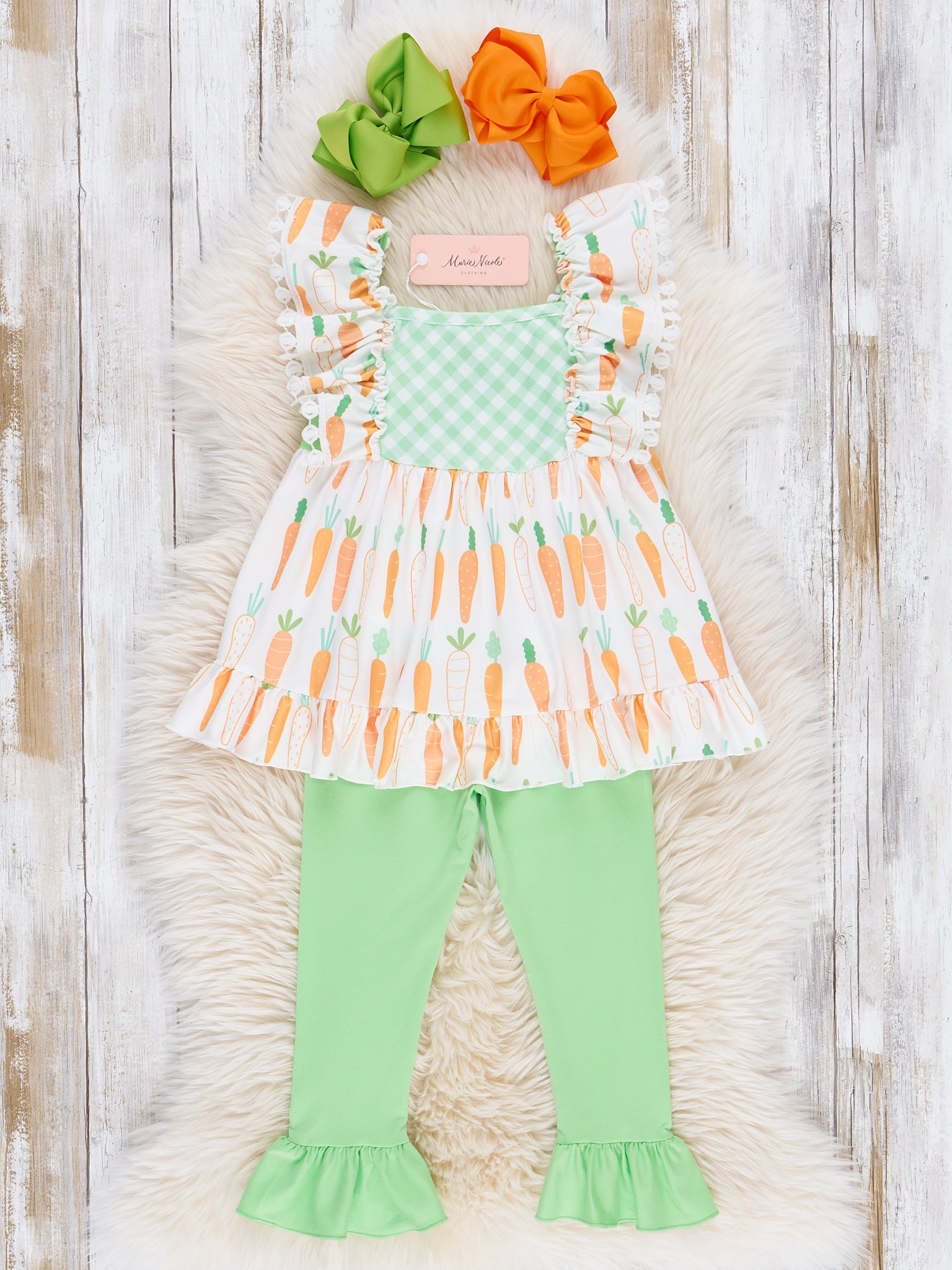 Bright Carrots & Gingham Ruffle Outfit - Marie Nicole Clothing