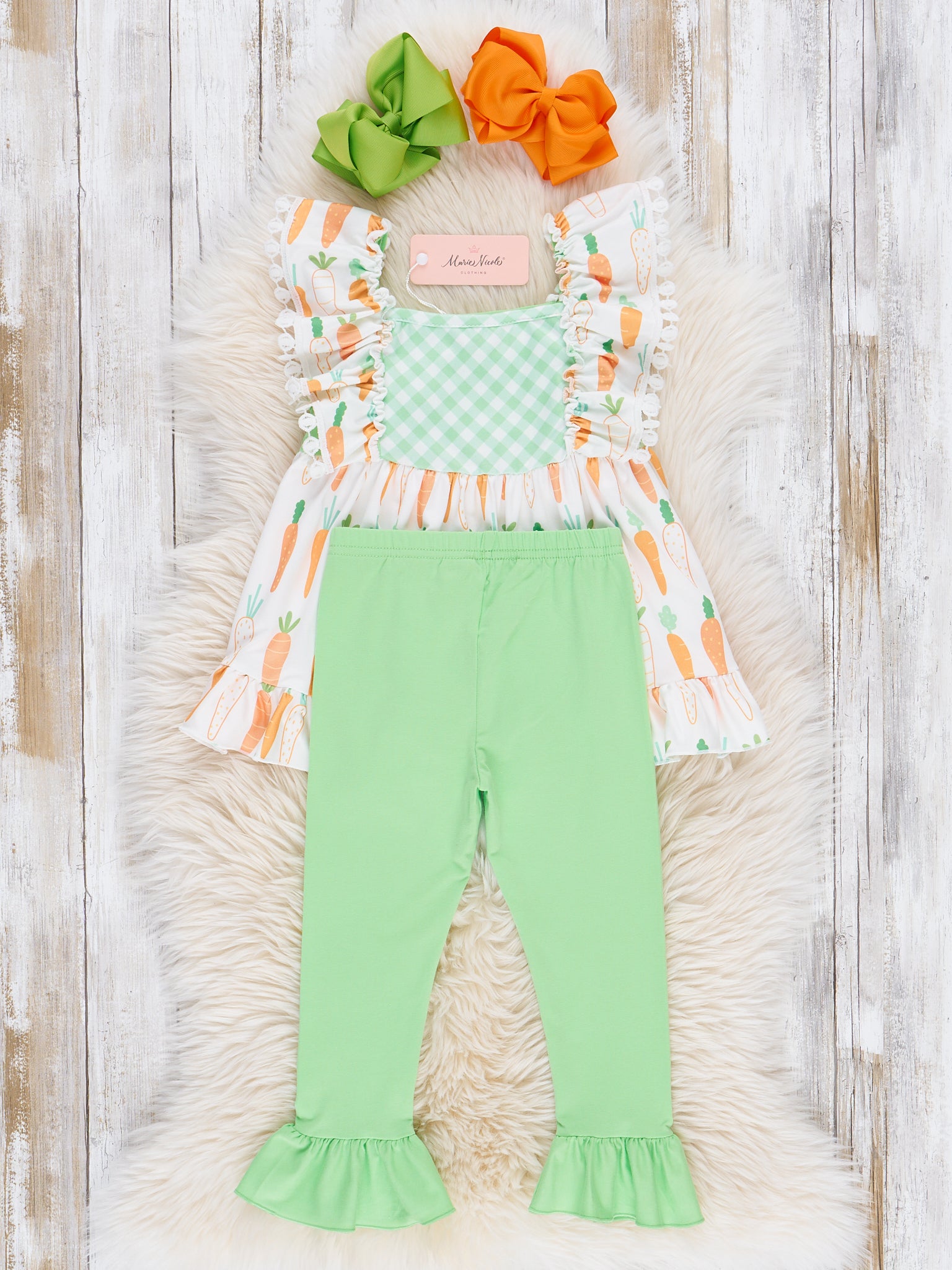 Bright Carrots & Gingham Ruffle Outfit - Marie Nicole Clothing