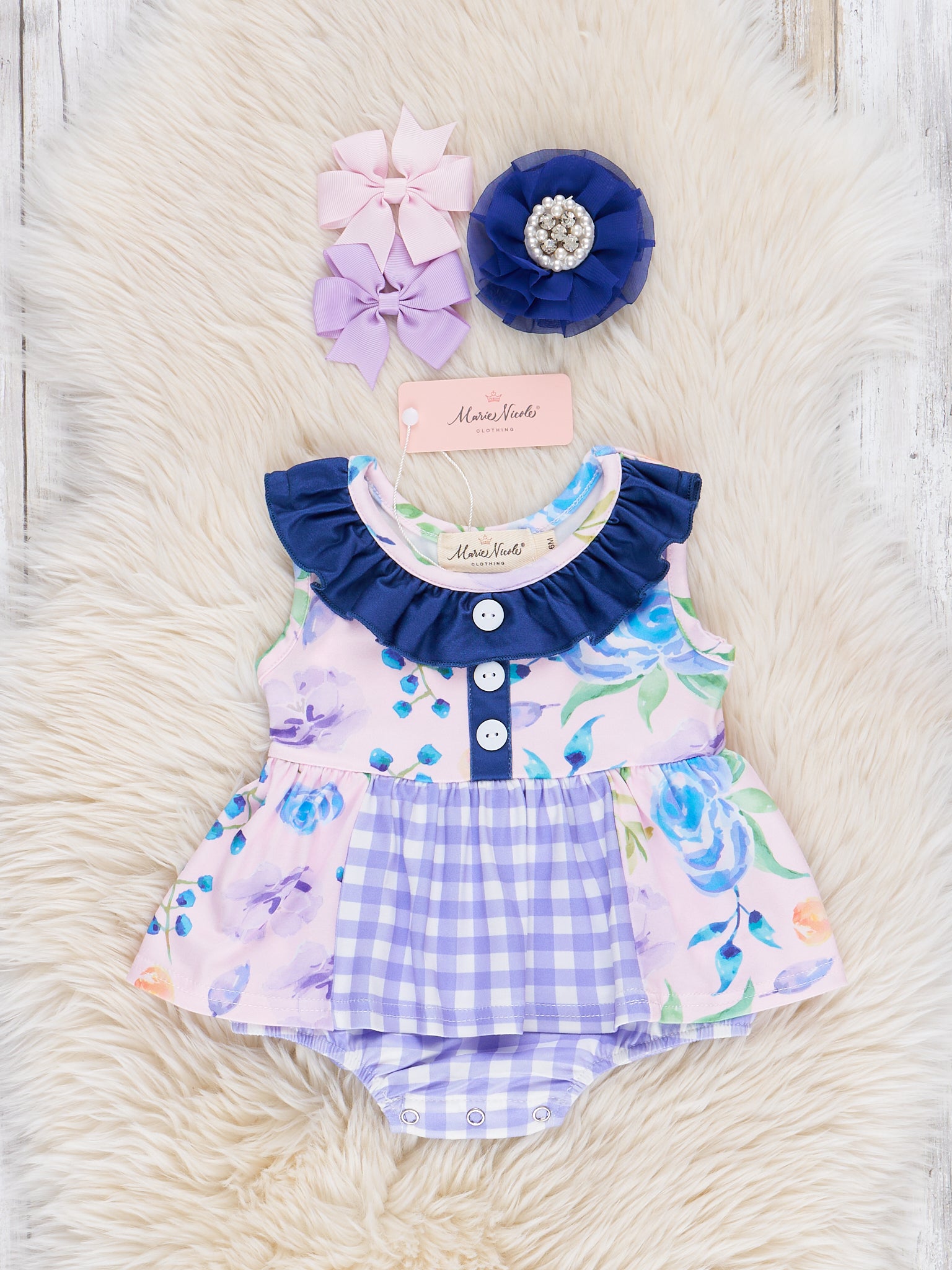 Roses & Gingham Bubble Romper - Marie Nicole Clothing