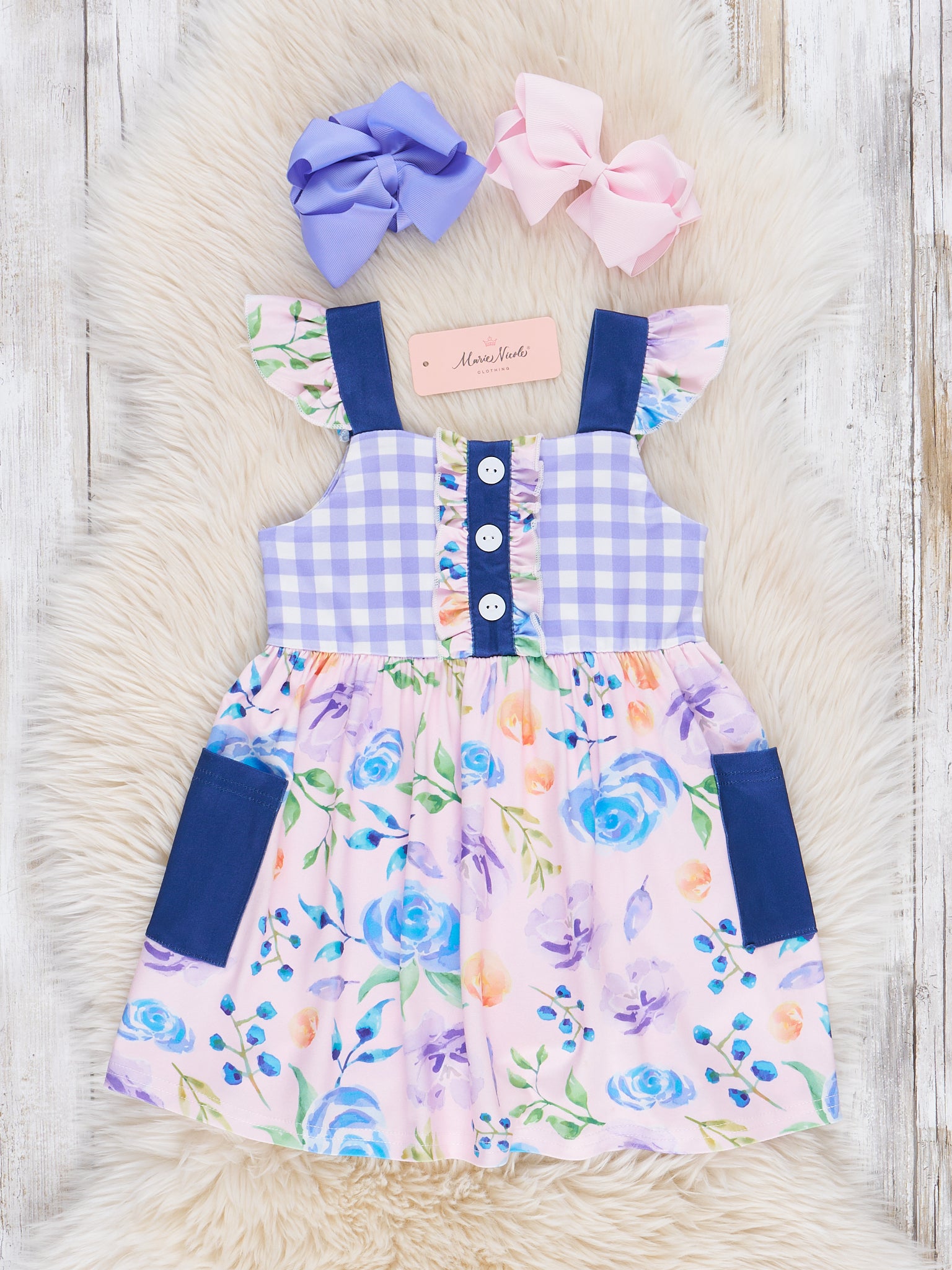 Roses & Gingham Dress - Marie Nicole Clothing