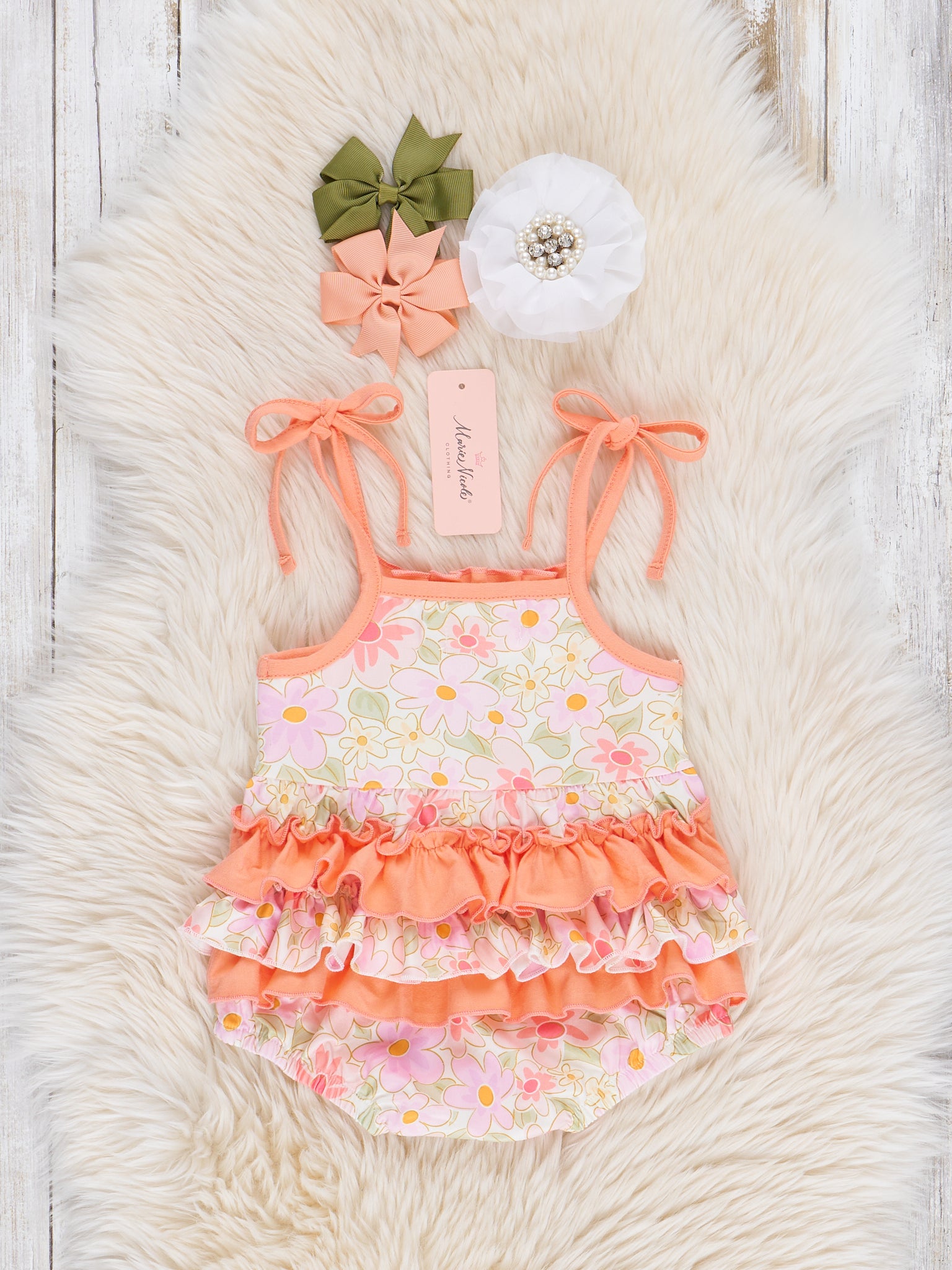 Vintage Floral Smocked Mom Love Bubble Romper - Marie Nicole Clothing
