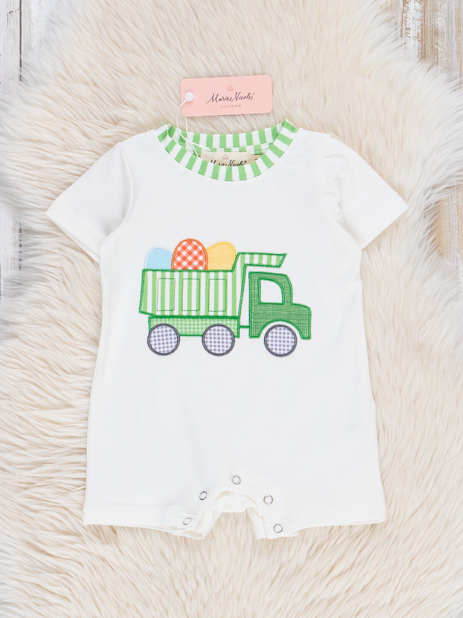 Light Green Striped Easter Egg Truck Johnny - Marie Nicole Clothing