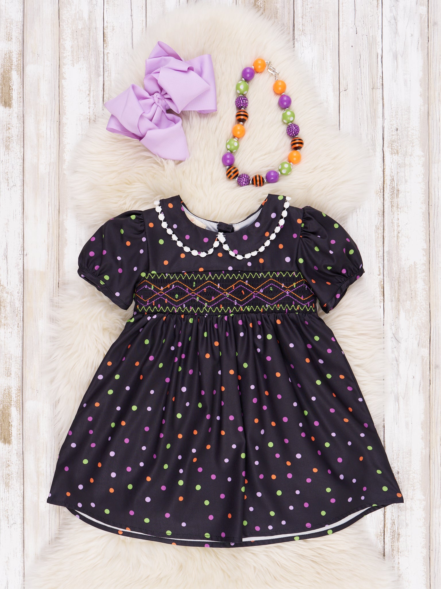 Halloween Dots Embroidered Dress - Marie Nicole Clothing