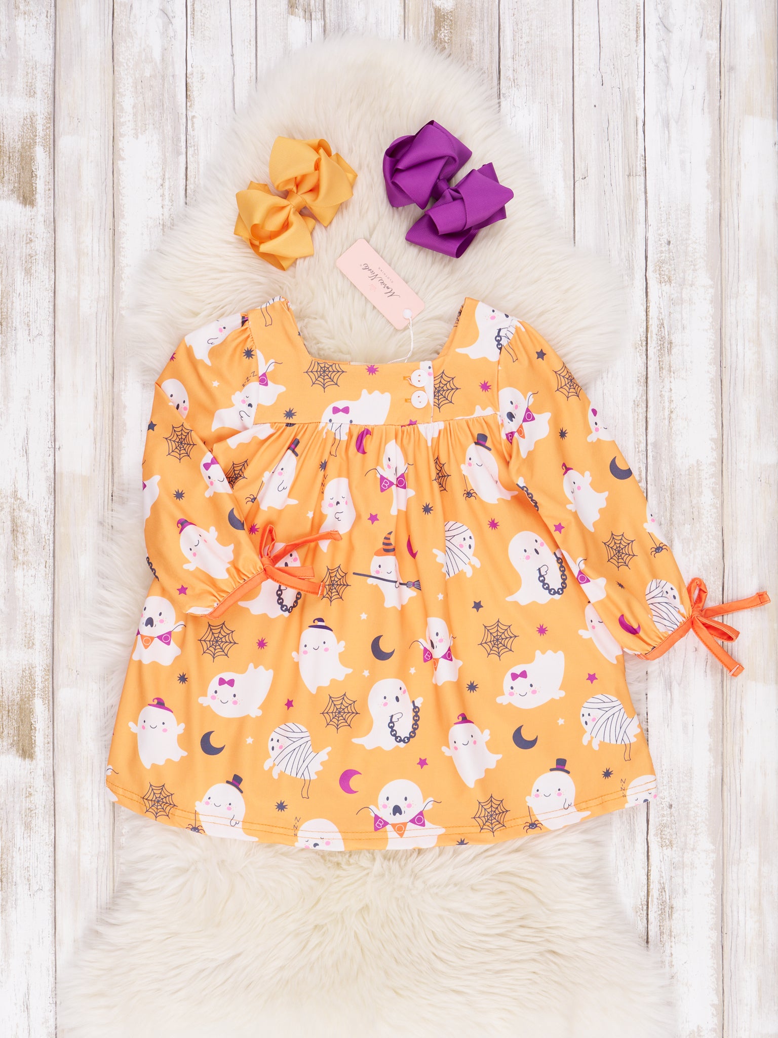 Orange Ghost Party Bow Dress - Marie Nicole Clothing
