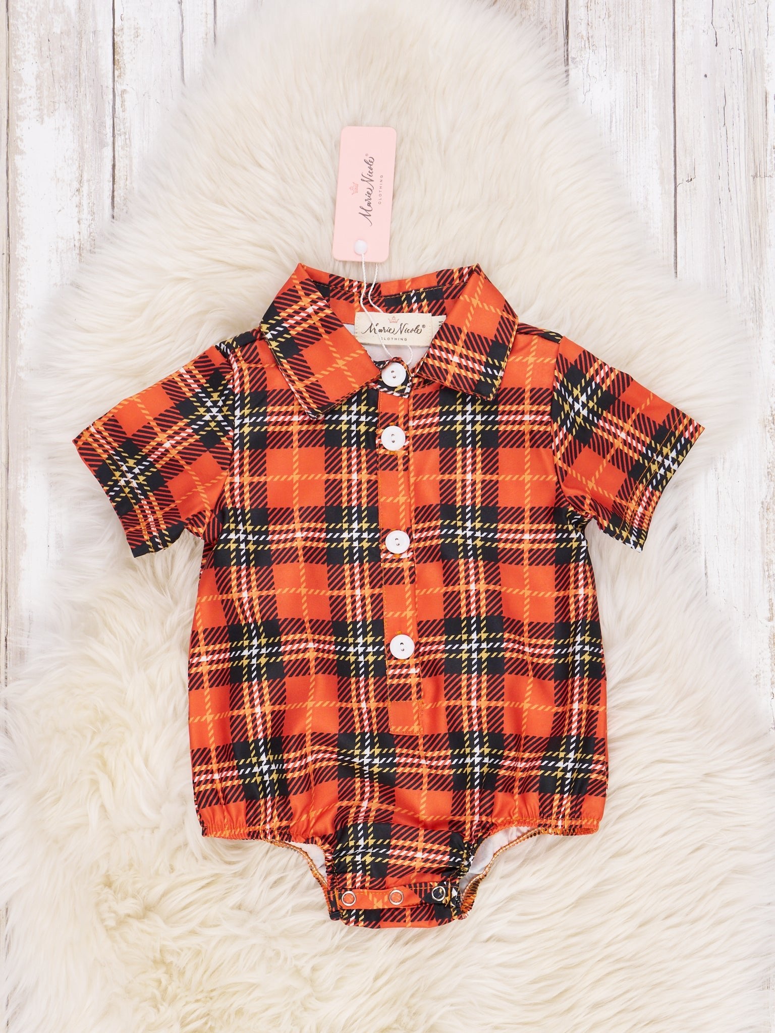 Orange Plaid Fall Romper - Marie Nicole Clothing