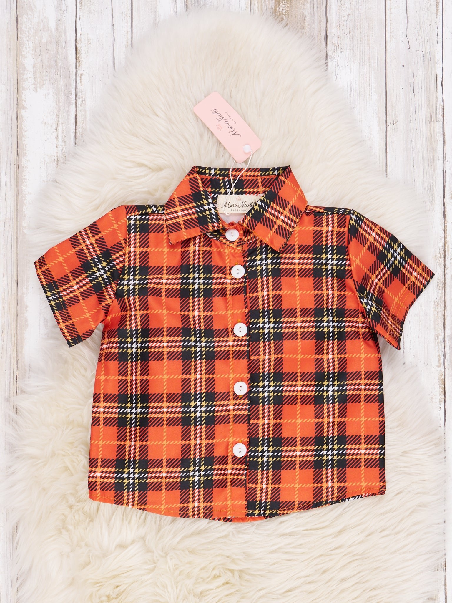 Orange Plaid Fall Top - Marie Nicole Clothing