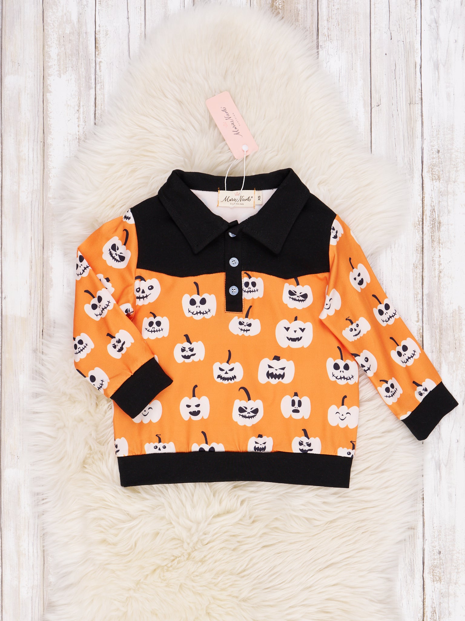 Orange and Black Jack - O - Lantern Polo Top - Marie Nicole Clothing