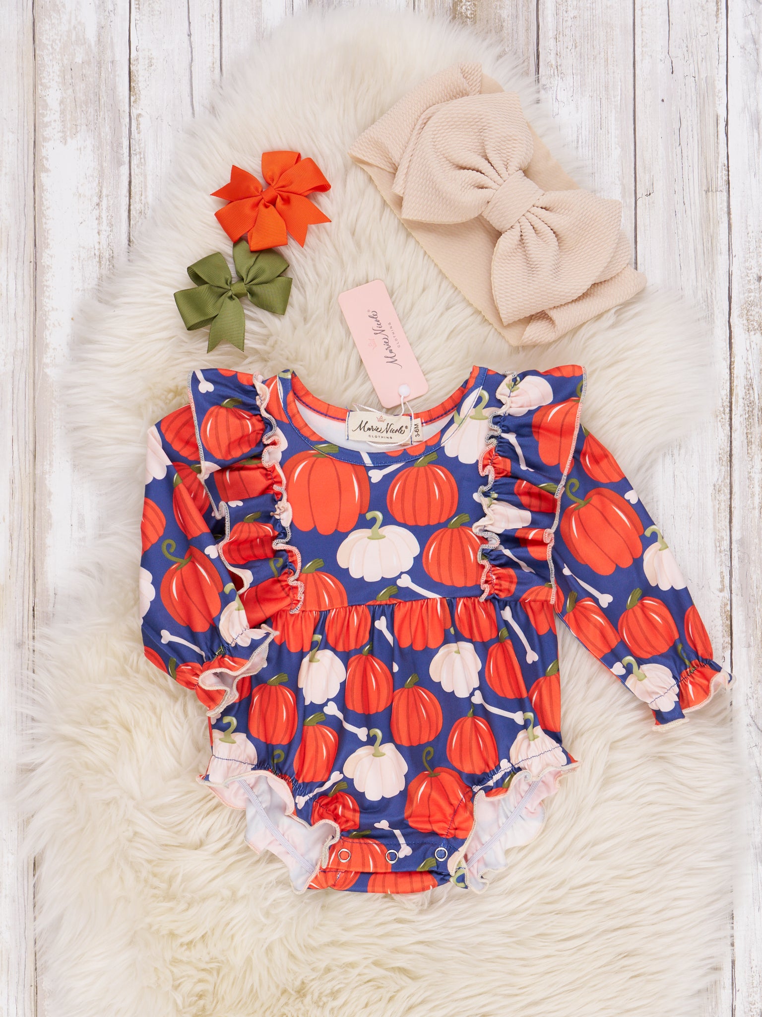 Pumpkins and Bones Ruffle Romper - Marie Nicole Clothing