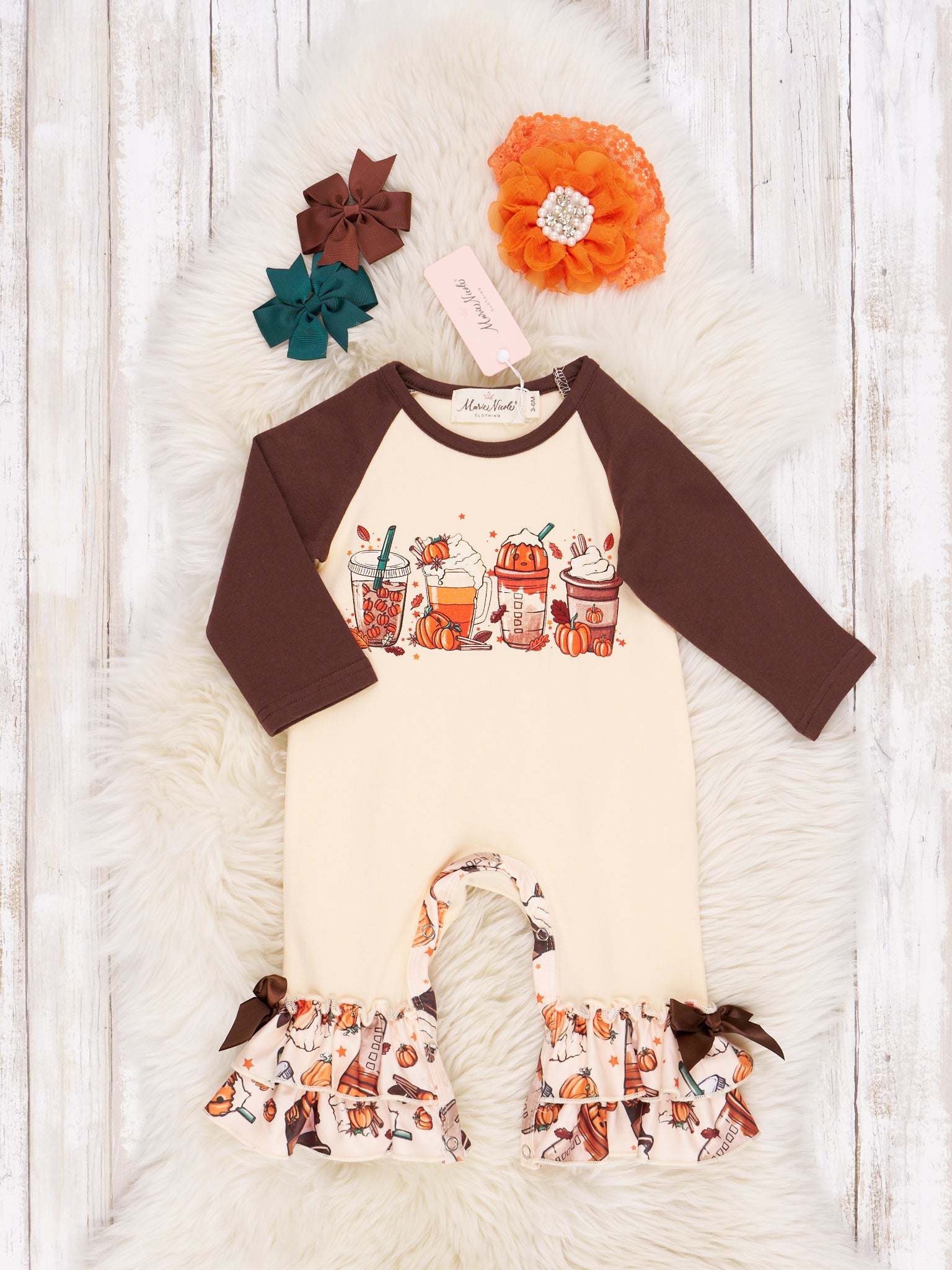 October Dreams Raglan Autumn Ruffle Romper - Marie Nicole Clothing