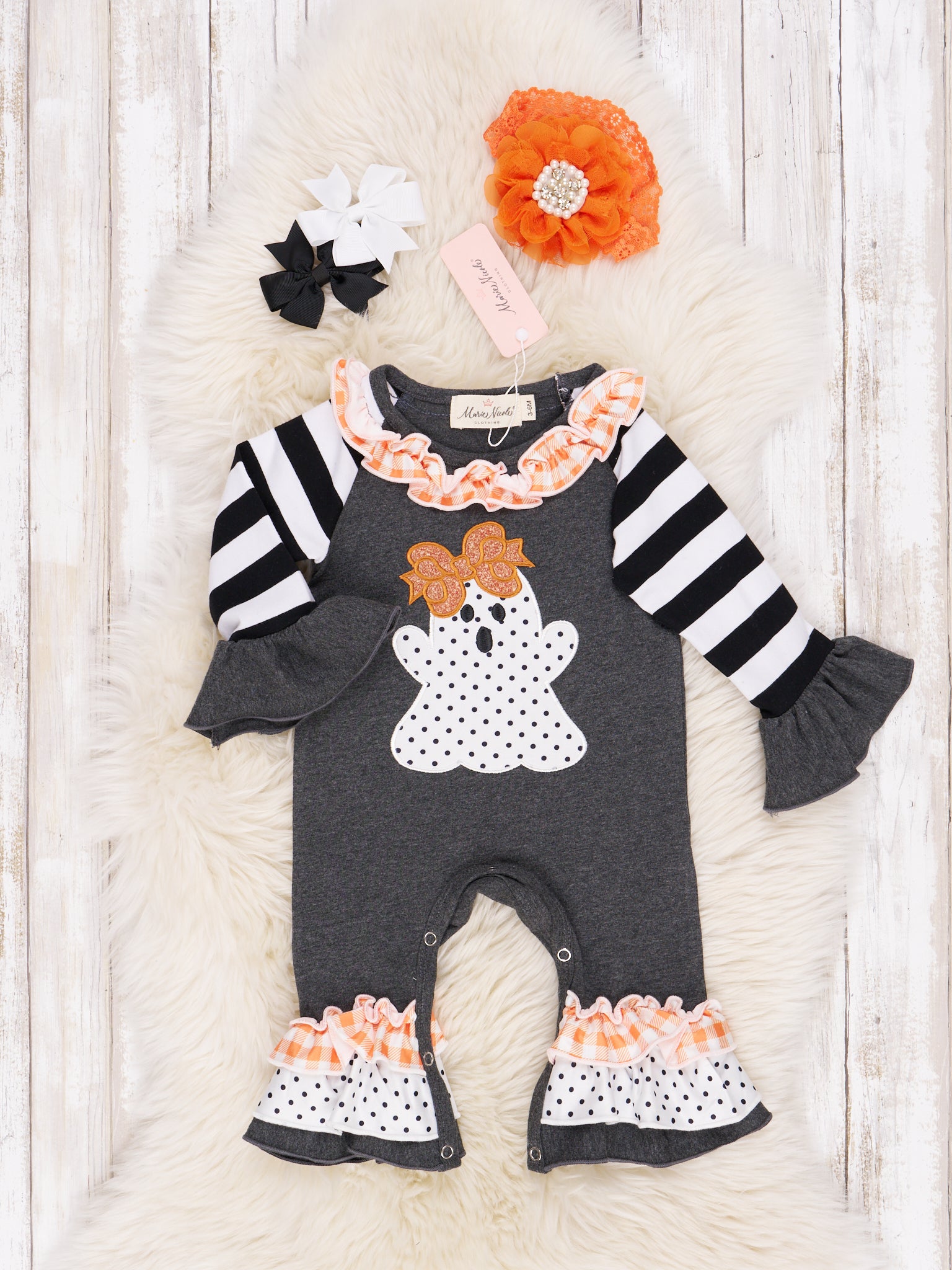 Charcoal Ghost Ruffle Romper - Marie Nicole Clothing