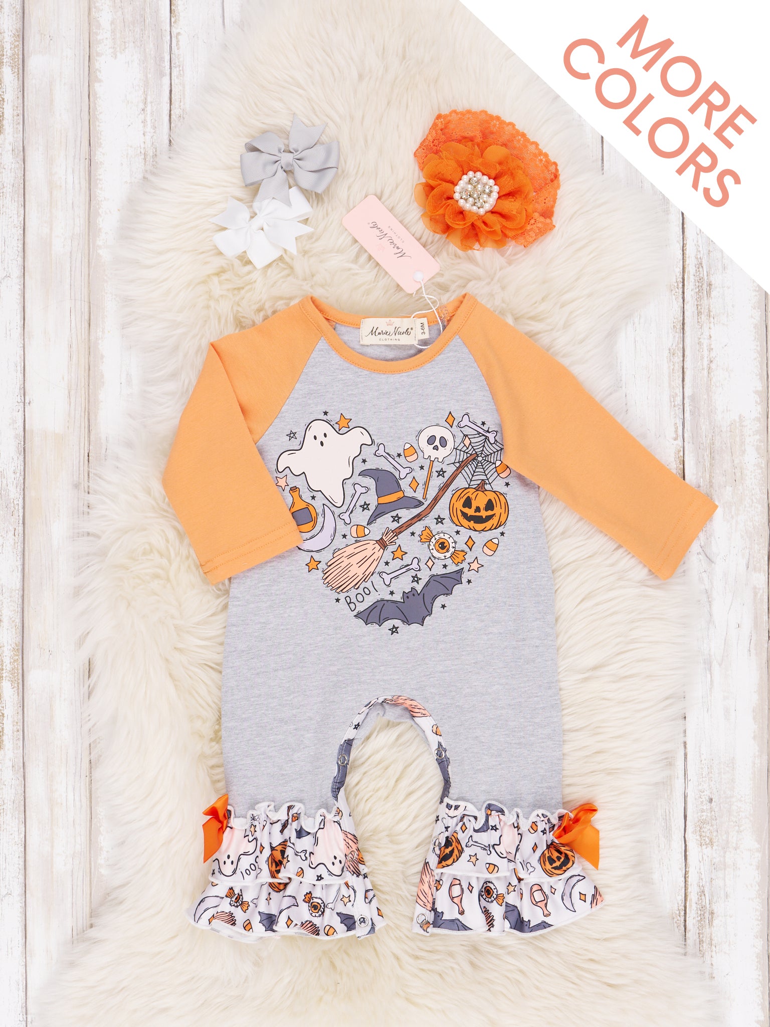 October Dreams Raglan Autumn Ruffle Romper - Marie Nicole Clothing