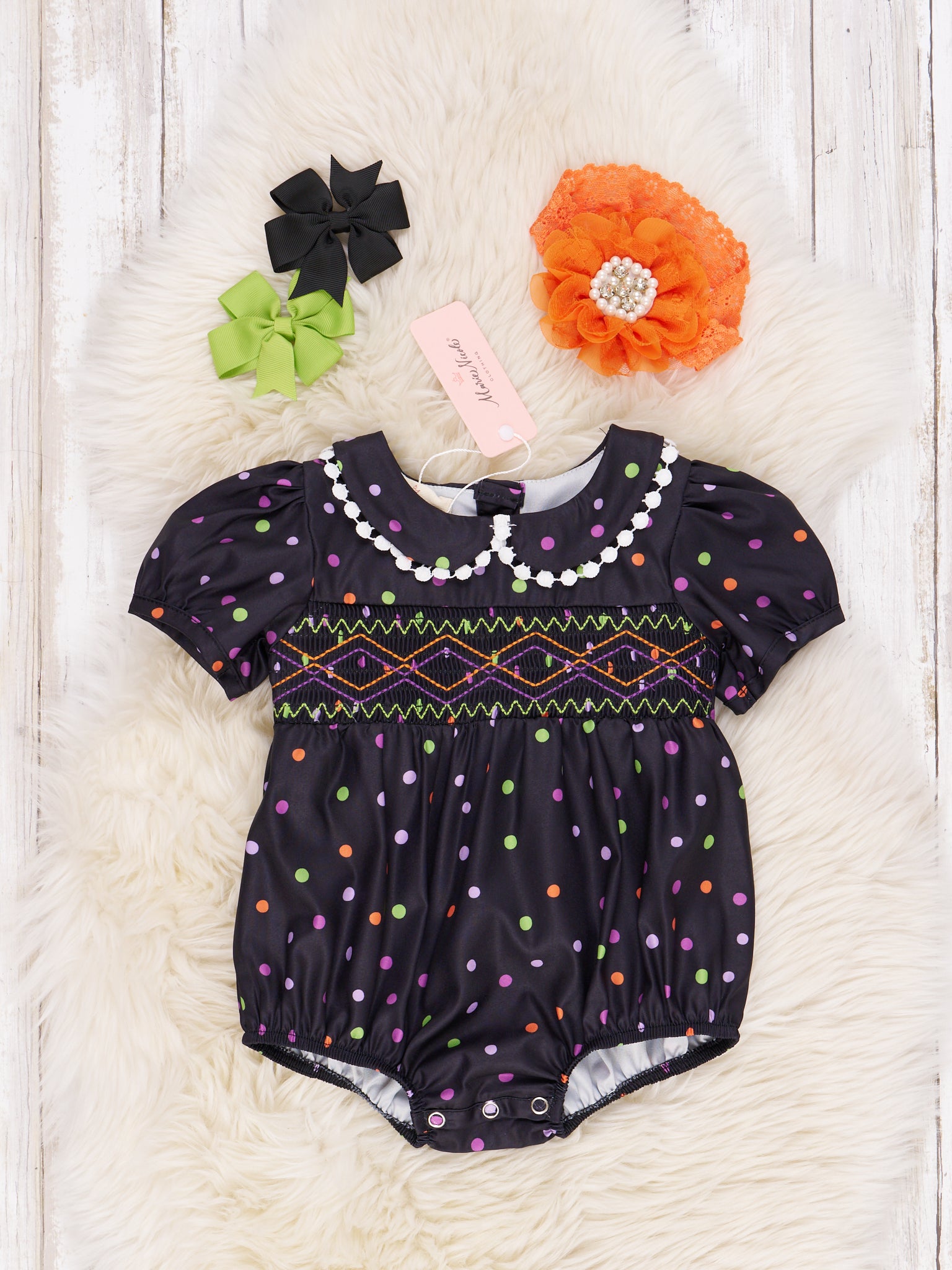 Halloween Dots Embroidered Romper - Marie Nicole Clothing