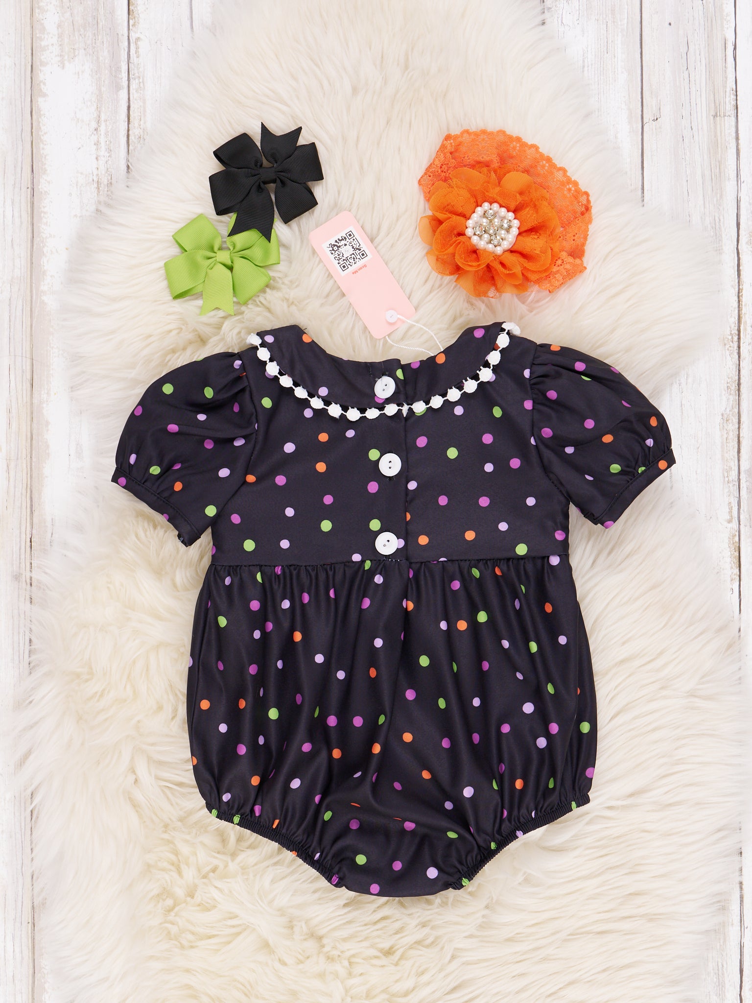 Halloween Dots Embroidered Romper - Marie Nicole Clothing