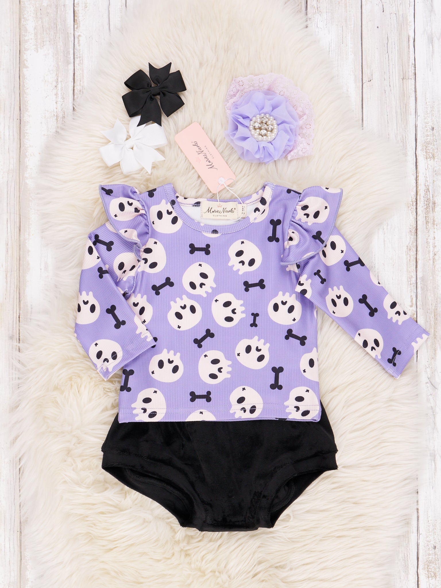 Purple Skulls Ruffle Bloomers Outfit - Marie Nicole Clothing