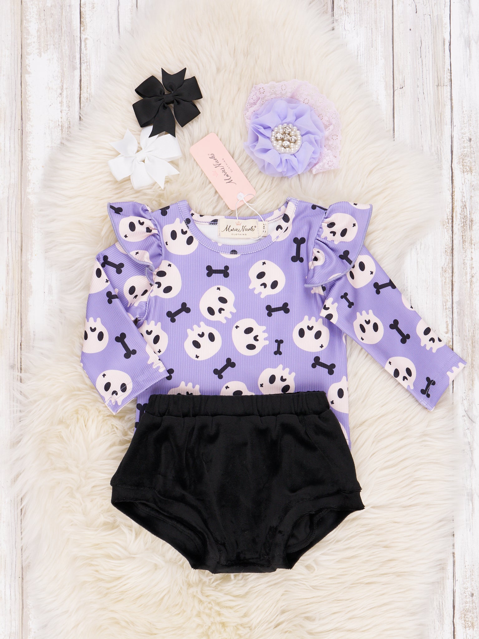 Purple Skulls Ruffle Bloomers Outfit - Marie Nicole Clothing